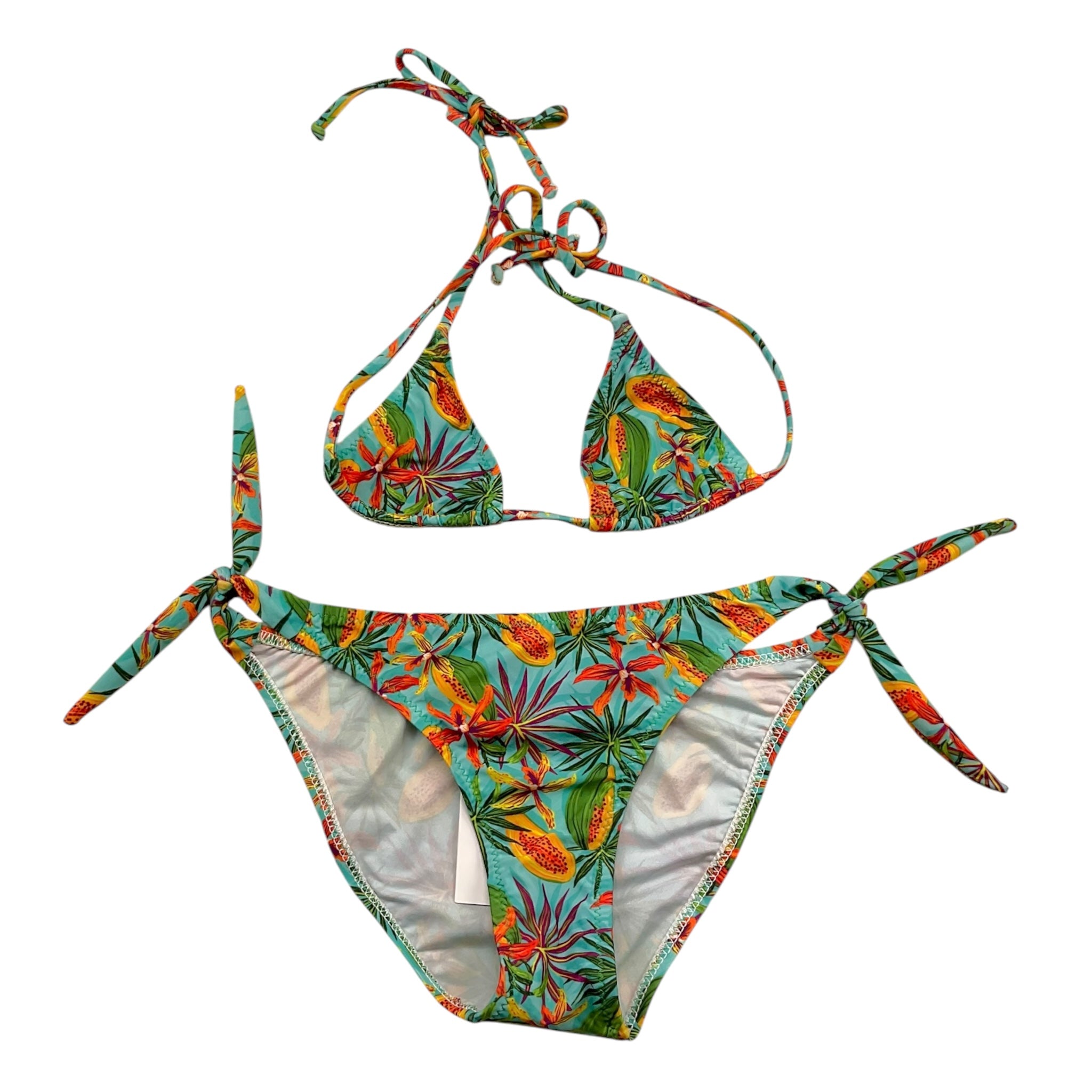 Matinée Costume 2 Pezzi Triangolo-Slip Tinta Unita con Fantasia per Bambina CC4009 VERDE ACQUA MATINÉE 