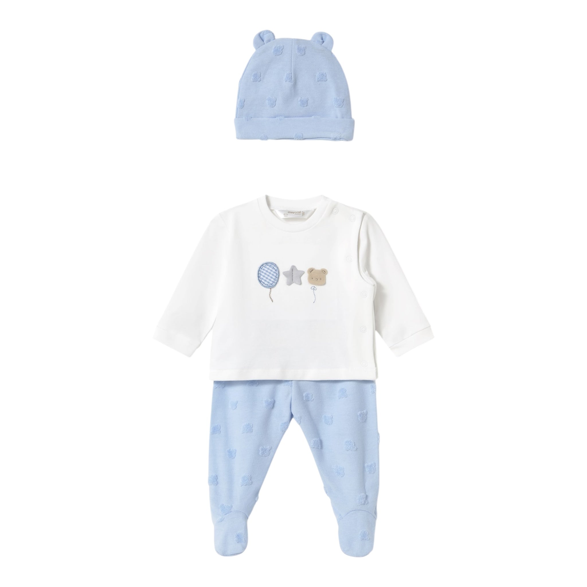 Mayoral Completo 3 Pezzi Shirt-Pantalone-Cappello per Neonato 1557 BIANCO/AZZURRO MAYORAL 