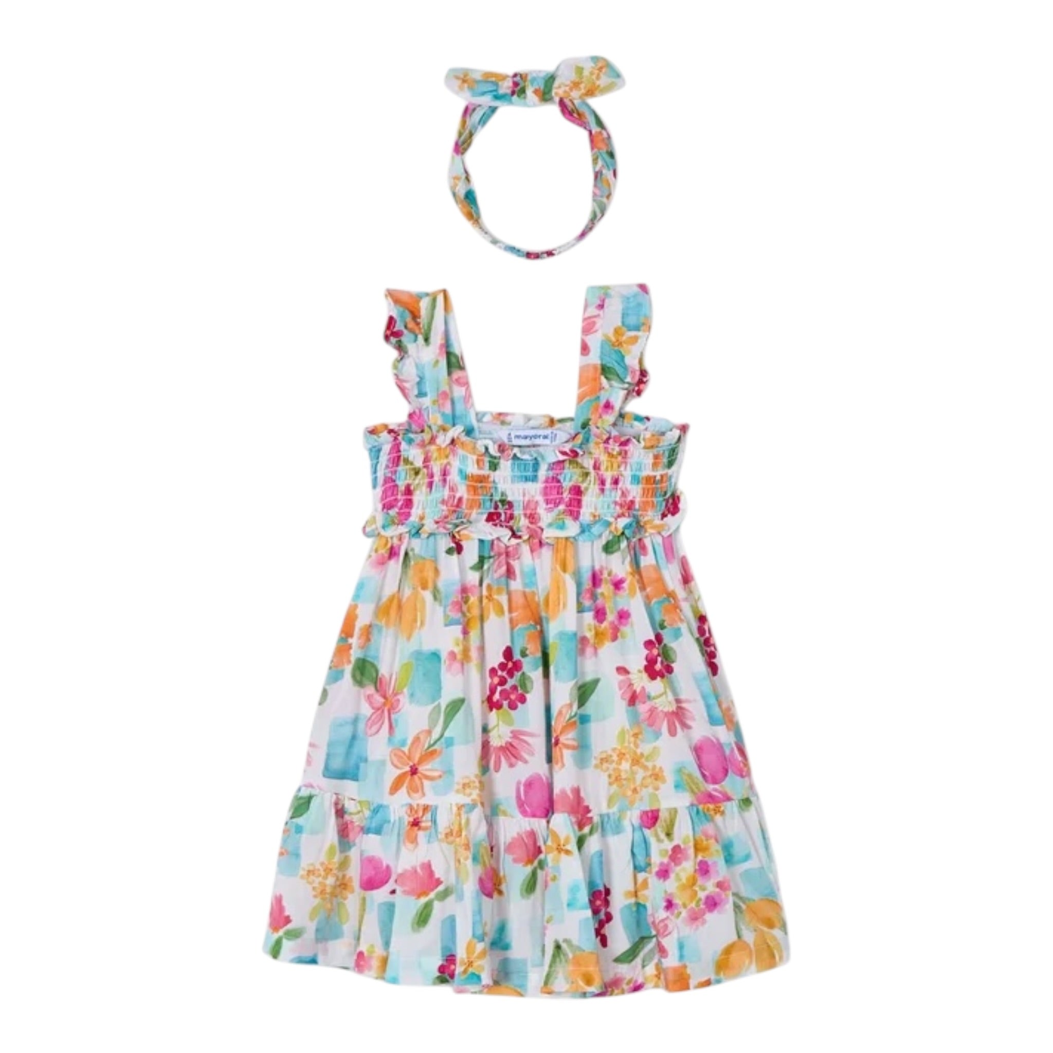 Mayoral Set Abito-Fascia Tinta Unita con Fantasia per Bambina 3939 BIANCO MAYORAL 