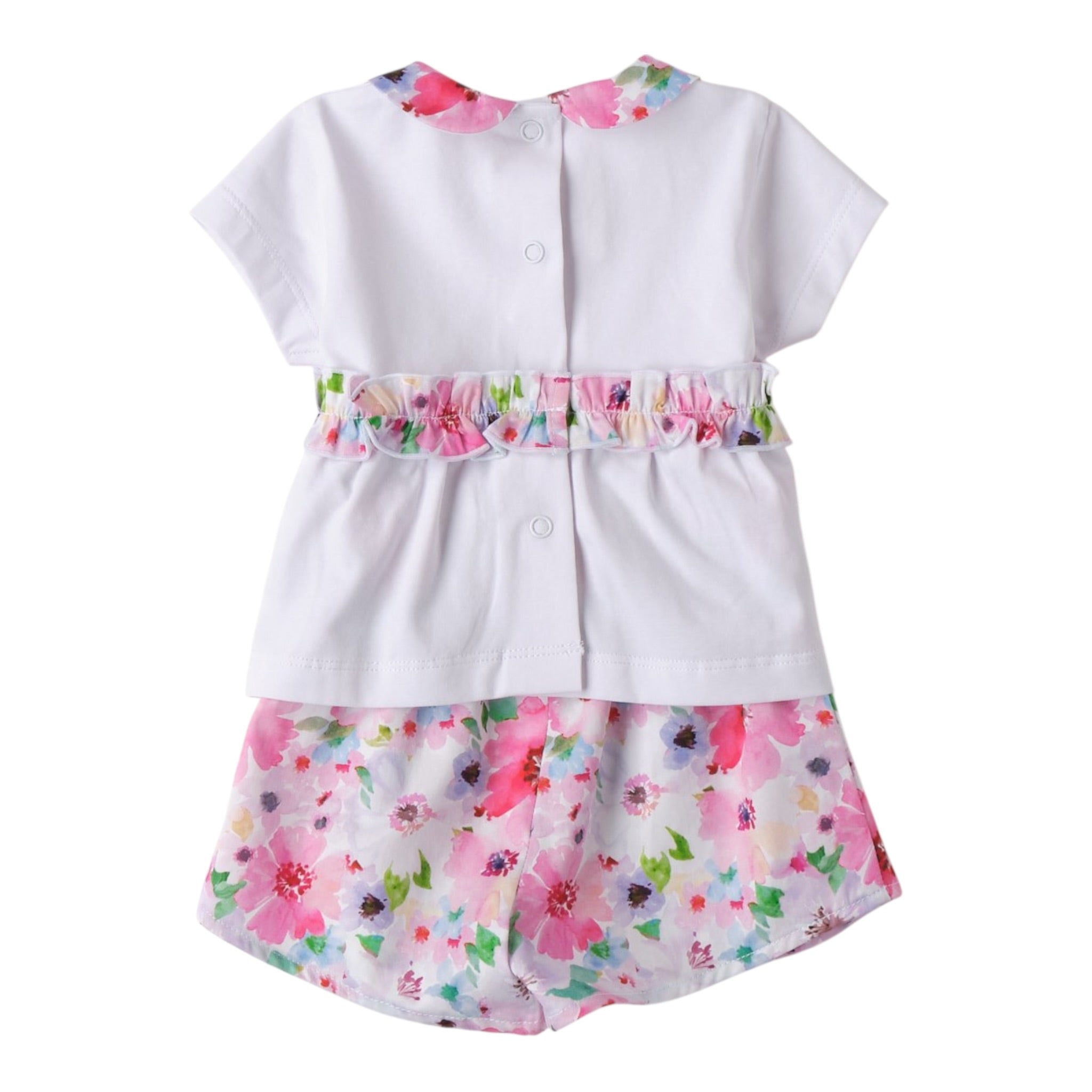 Mini Banda Completo 2 Pezzi Short-T-Shirt tinta unita con Stampa Fiori Bianco per Neonata 3B787X BIANCO MINI BANDA 