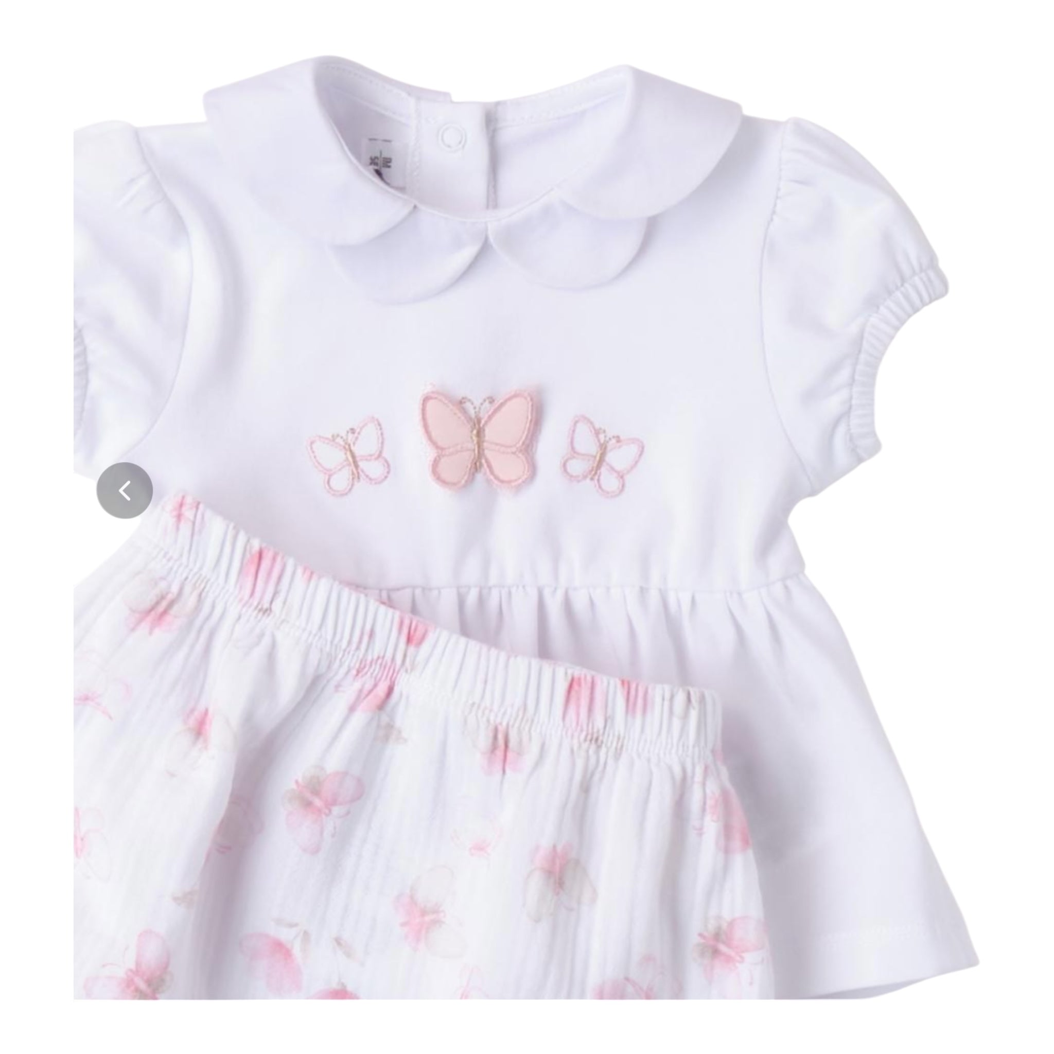 Minibanda Completo 2 Pezzi Short-T-Shirt Tinta Unita con Stampa Farfalle per Neonata 3B760 BIANCO MINIBANDA 