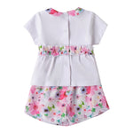 Minibanda Completo 2 Pezzi Short-T-Shirt Tinta Unita con Stampa Fiori per Neonata 3B787 BIANCO MINIBANDA 