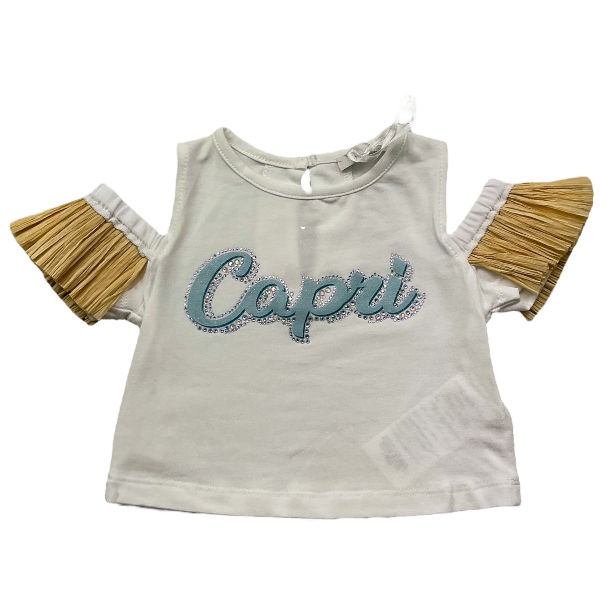 Miss Grant T-Shirt Girocollo Tinta Unita con Scollo Sulle Spalle E Maniche In Paglia per Bambina MG1328 BIANCO MISS GRANT 