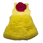 Miss Grant Abito Giromanica Tinta Unita con Tulle per Bambina MG1349 GIALLO MISS GRANT 