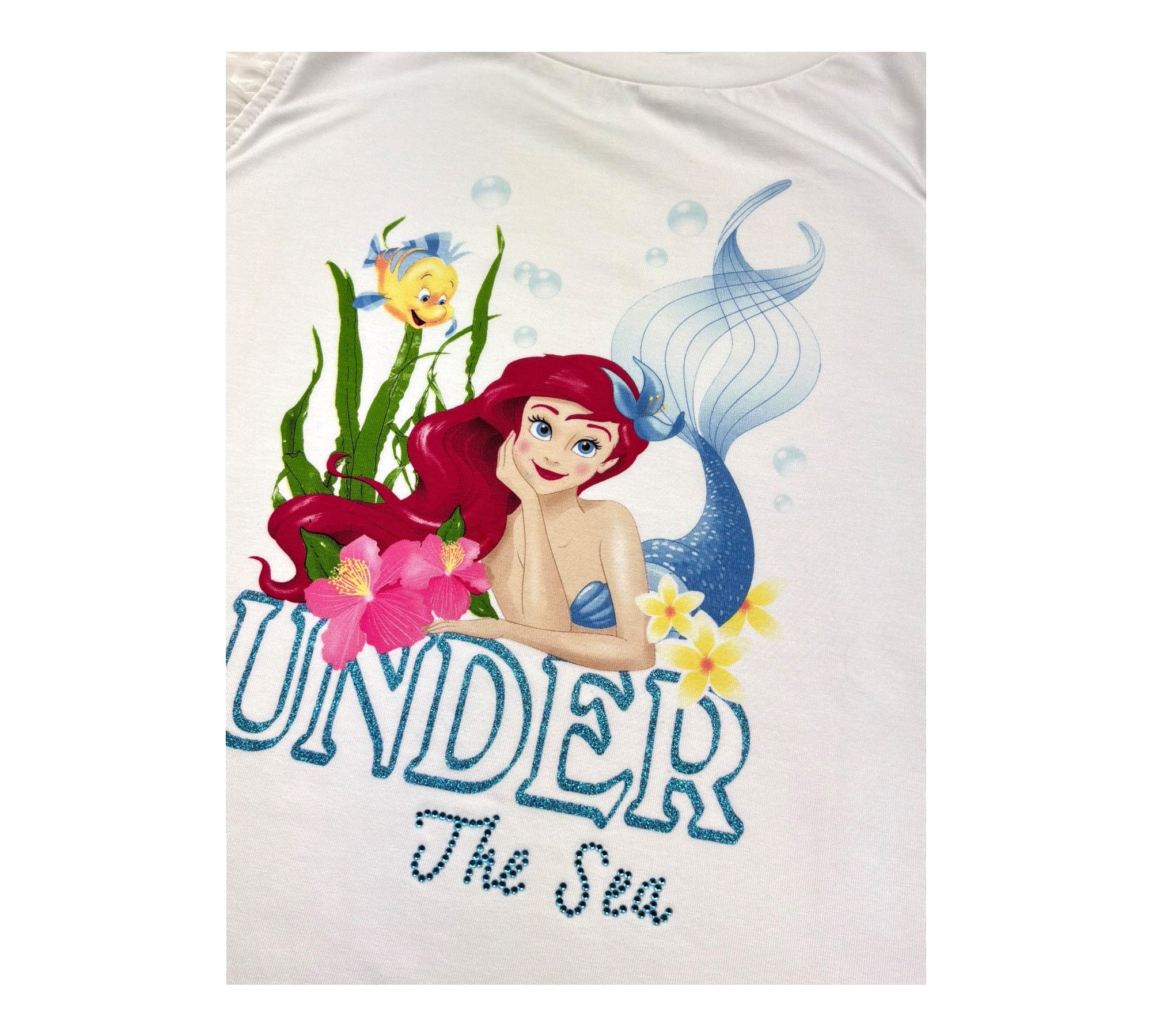 Monnalisa T-Shirt Girocollo Tinta Unita con Stampa Ariel per Bambina 113629PC BIANCO MONNALISA 