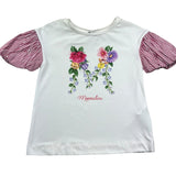 Monnalisa T-Shirt Girocollo Tinta Unita con Maniche In Contrasto per Bambina 117607SF BIANCO MONNALISA 