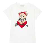Monnalisa T-Shirt Girocollo Tinta Unita con Orsi per Bambina 119615 BIANCO MONNALISA 