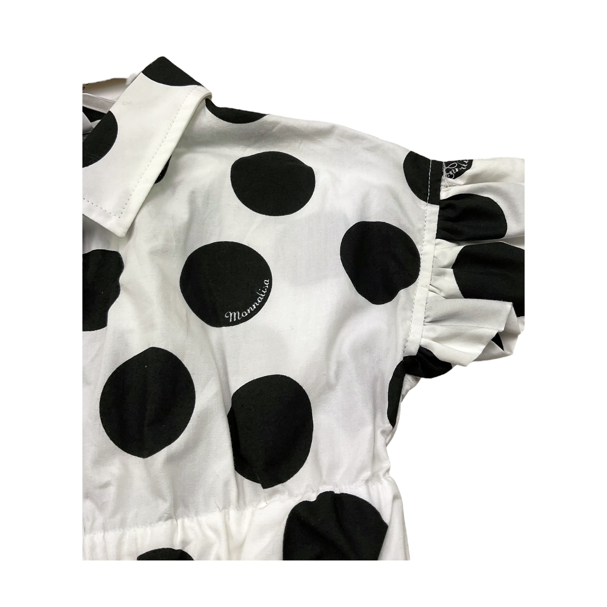Monnalisa Abito Mezza Manica Tinta Unita con Stampa Pois per Bambina 11A910 BIANCO MONNALISA 