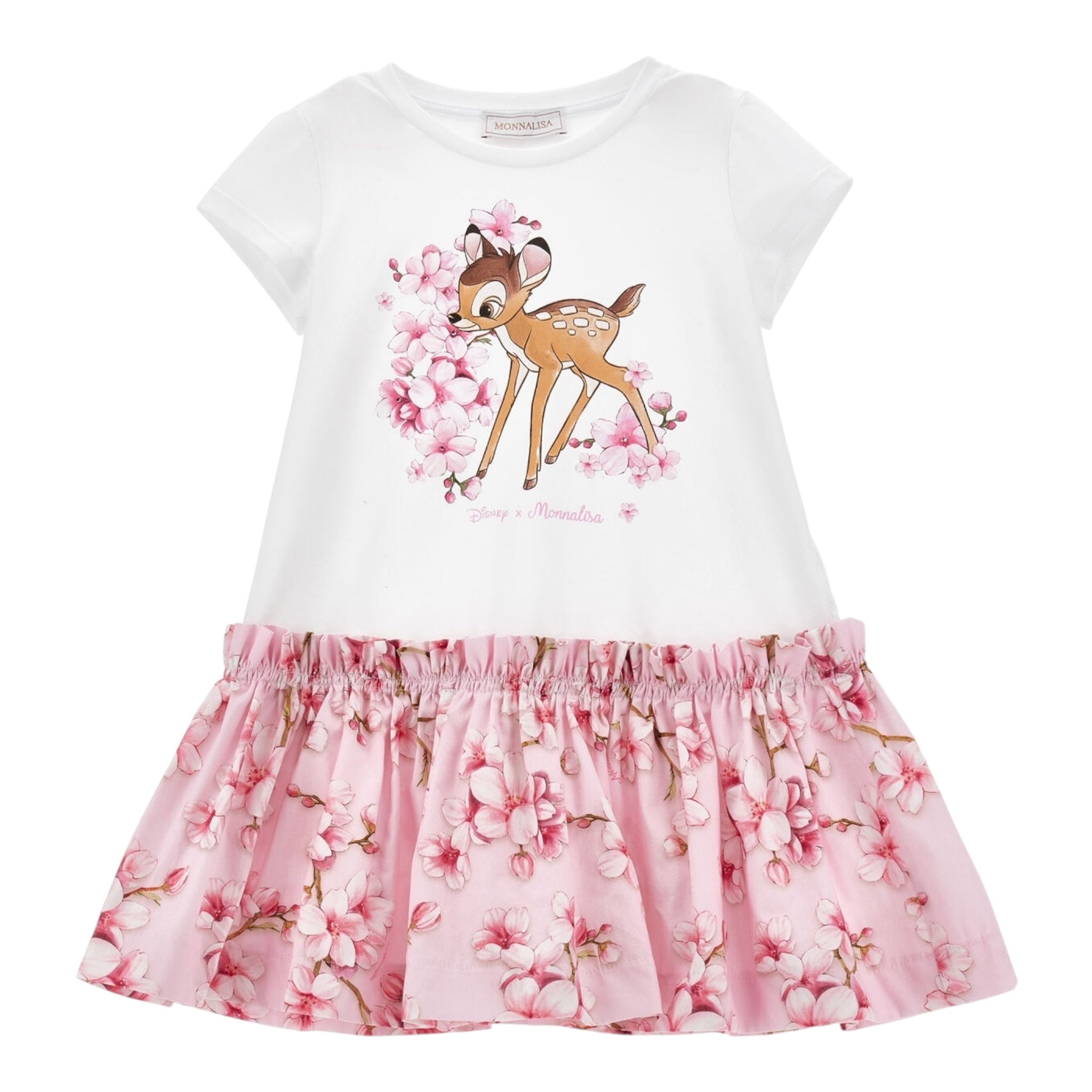 Monnalisa Abito Tinta Unita con Fantasia Fiori per Bambina 11E906XX BIANCO/ROSA MONNALISA 
