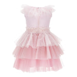 Monnalisa Abito Giromanica Tinta Unita con Tulle per Bambina 17E900 ROSA MONNALISA 