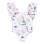 Monnalisa Costume Intero Tinta Unita con Stampa per Bambina 19E074 BIANCO MONNALISA 