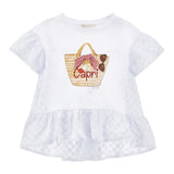 Monnalisa Maxi T-Shirt Girocolo Tinta Unita con Stampa per Bambina 19E625 BIANCO MONNALISA 