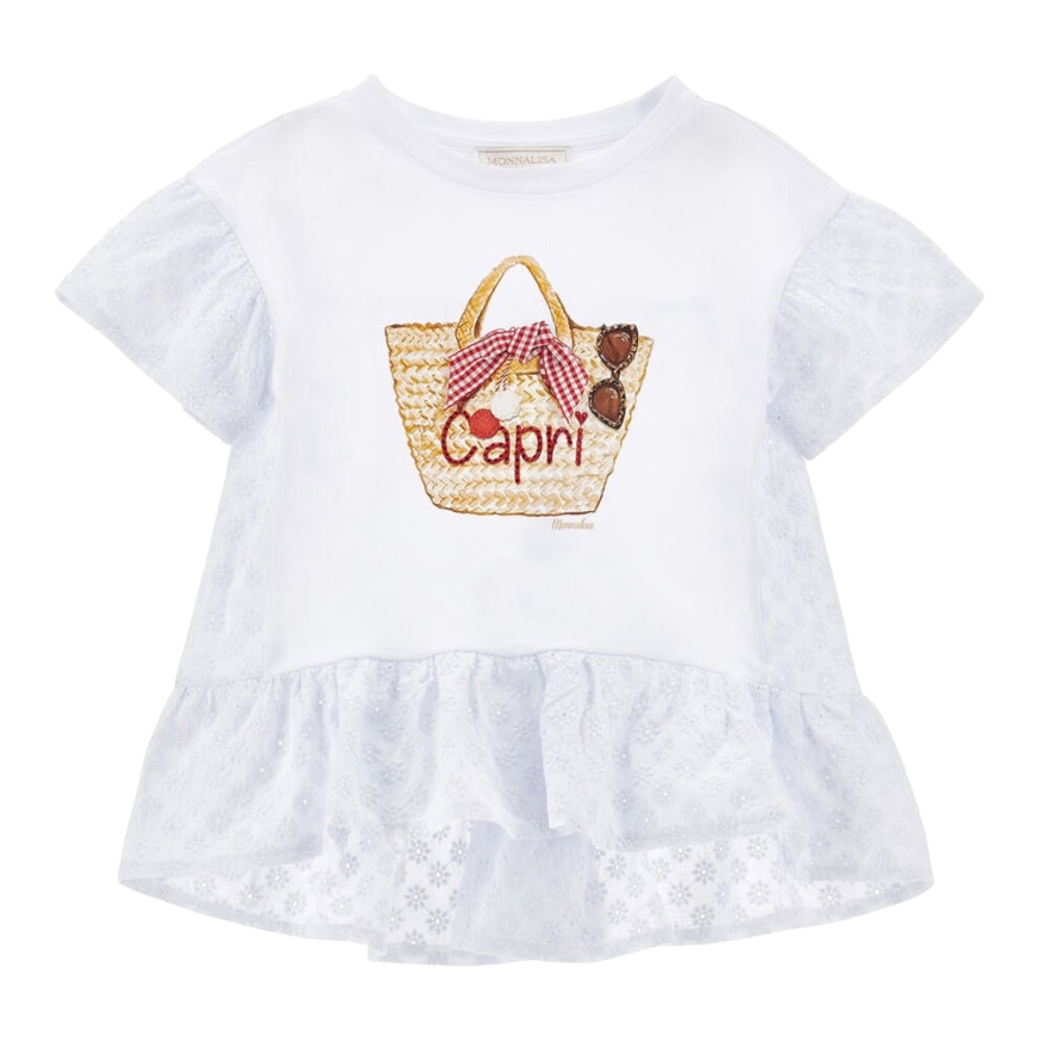Monnalisa Maxi T-Shirt Girocolo Tinta Unita con Stampa per Bambina 19E625 BIANCO MONNALISA 