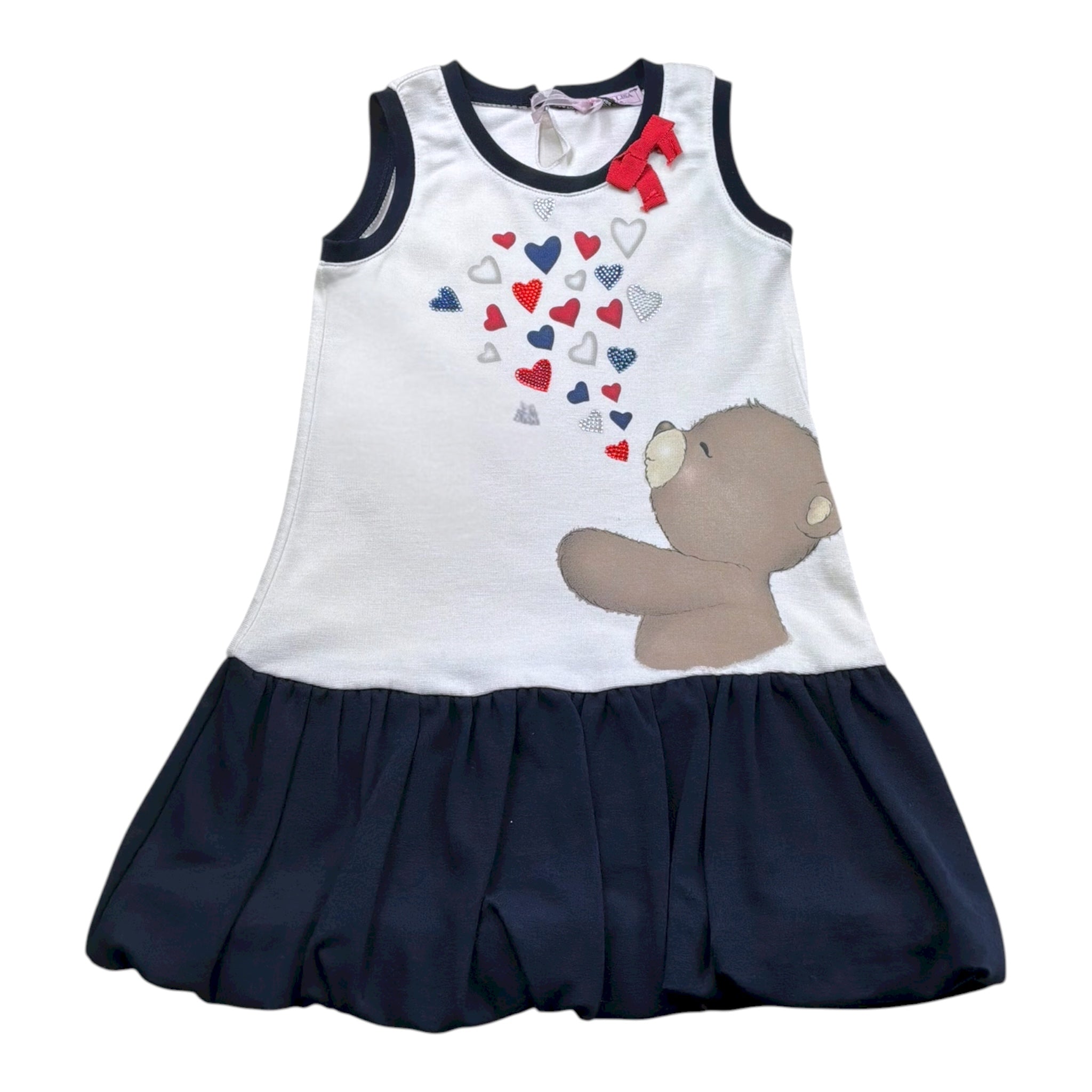 Monnalisa Abito Giromanica Tinta Unita con Stampa per Bambina 314915 BIANCO MONNALISA 
