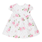 Monnalisa Abito Mezza Manica Tinta Unita con Stampe Rose per Neonata 31A909 BIANCO MONNALISA 