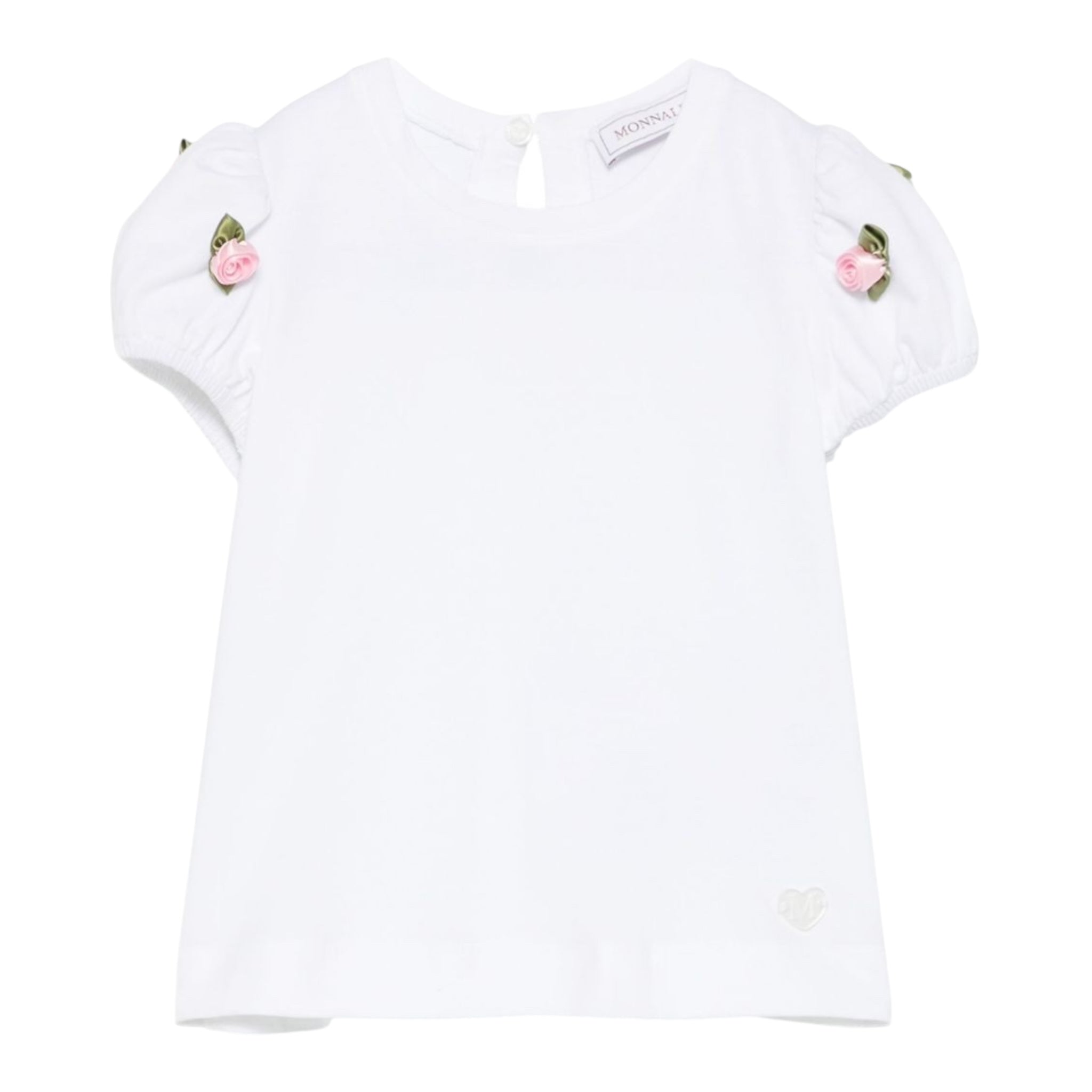 Monnalisa T-Shirt Girocollo Tinta Unita con Applicazioni per Neonata 31E604N BIANCO MONNALISA 