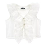 Monnalisa Camicia Giromanica Tinta Unita con Rouches per Bambina 41E302 BIANCO MONNALISA 