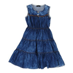 Monnalisa Abito Giromanica Tinta Unita In Denim per Bambina 495904 BLU MONNALISA 