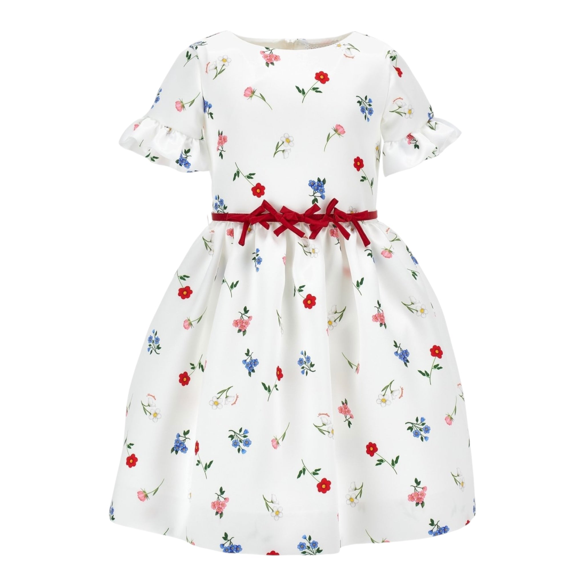 Monnalisa Abito Tinta Unita con Cintura E Fantasia Fiori per Bambina 71E909 BIANCO MONNALISA 