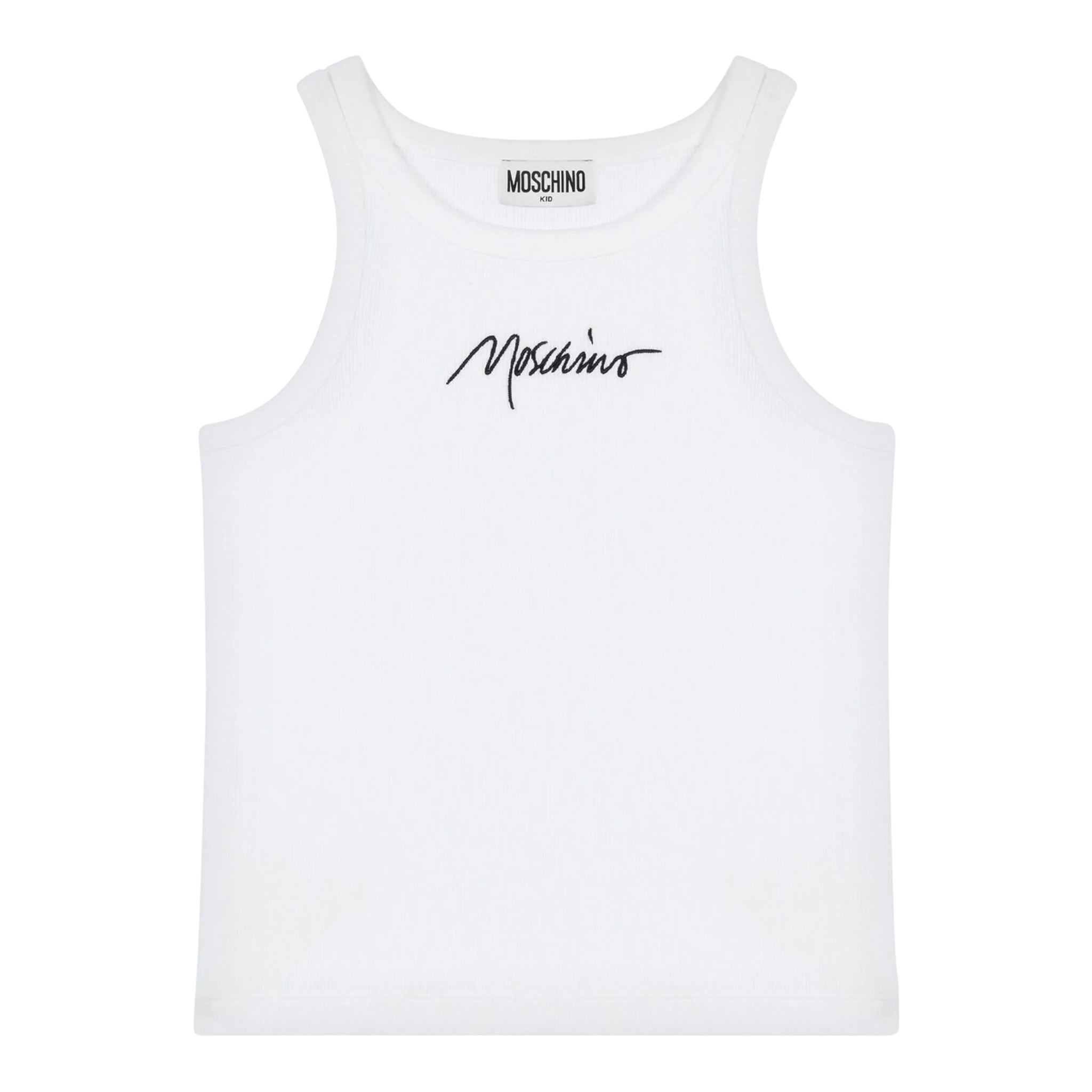 Moschino Canotta Girocollo Tinta Unita con Ricamo Logo per Bambina HDM06 BIANCO MOSCHINO 