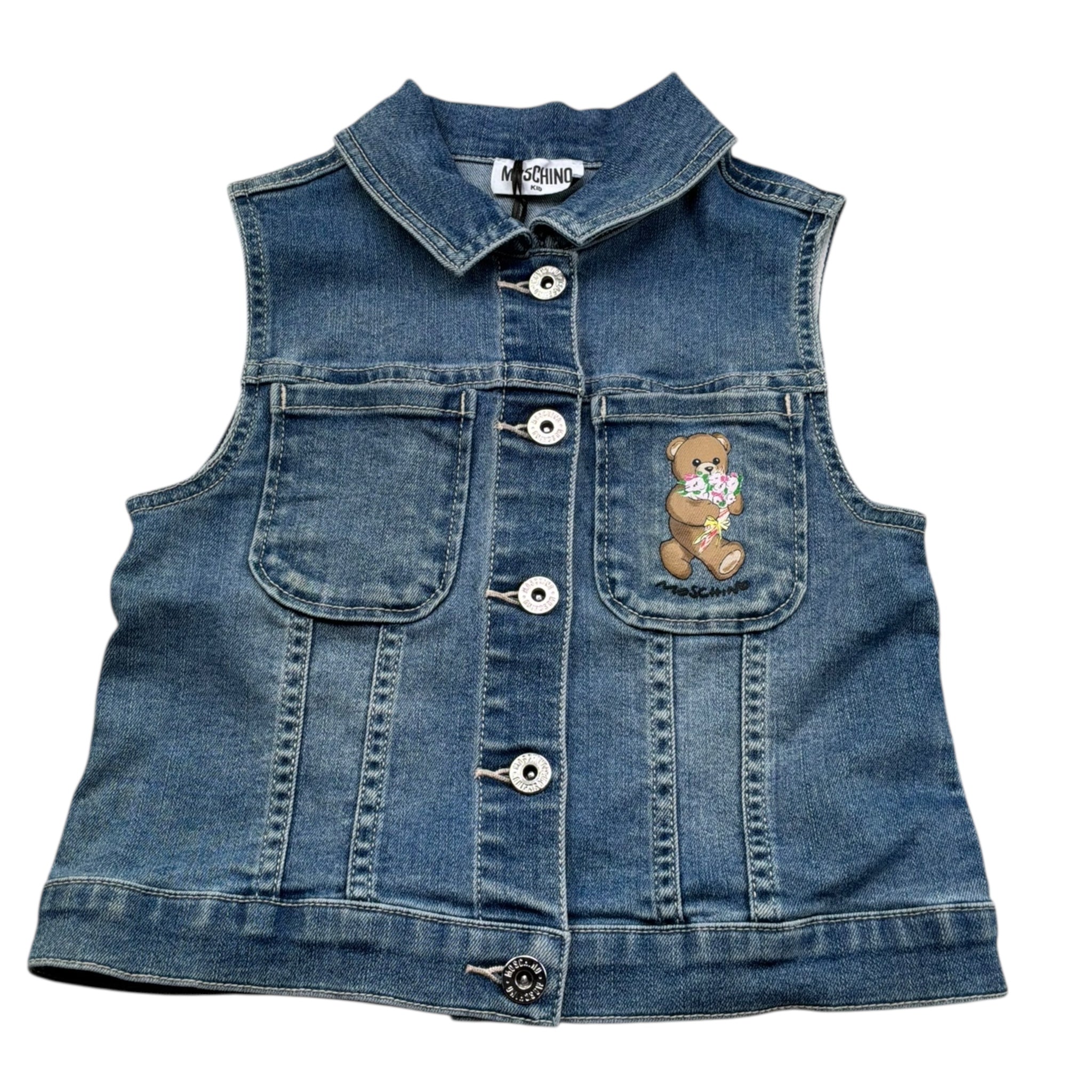 Moschino Giubbino Smanicato In Denim Tinta Unita per Bambina HDN002 BLU MOSCHINO 
