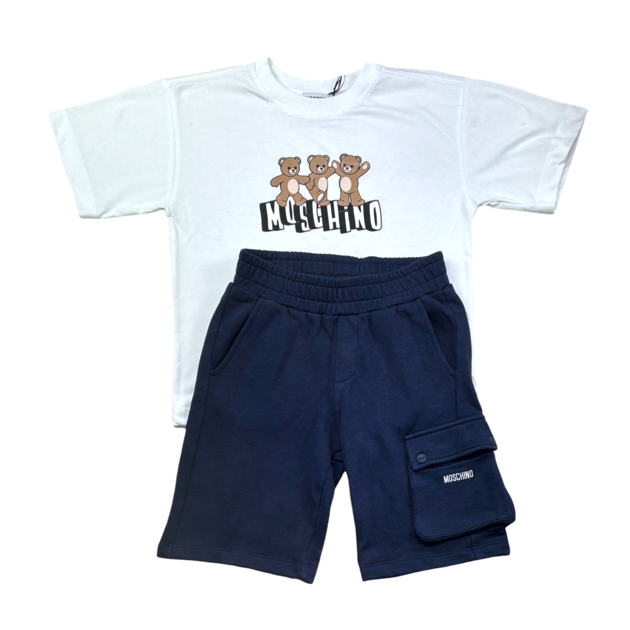 Moschino Completo 2 Pezzi T-Shirt-Bermuda Bicolore per Bambino HUG00W BIANCO/BLU MOSCHINO 