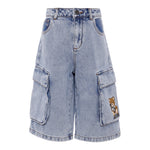 Moschino Bermuda Tinta Unita In Denim con Tasconi per Bambino HUQ023X AZZURRO MOSCHINO 