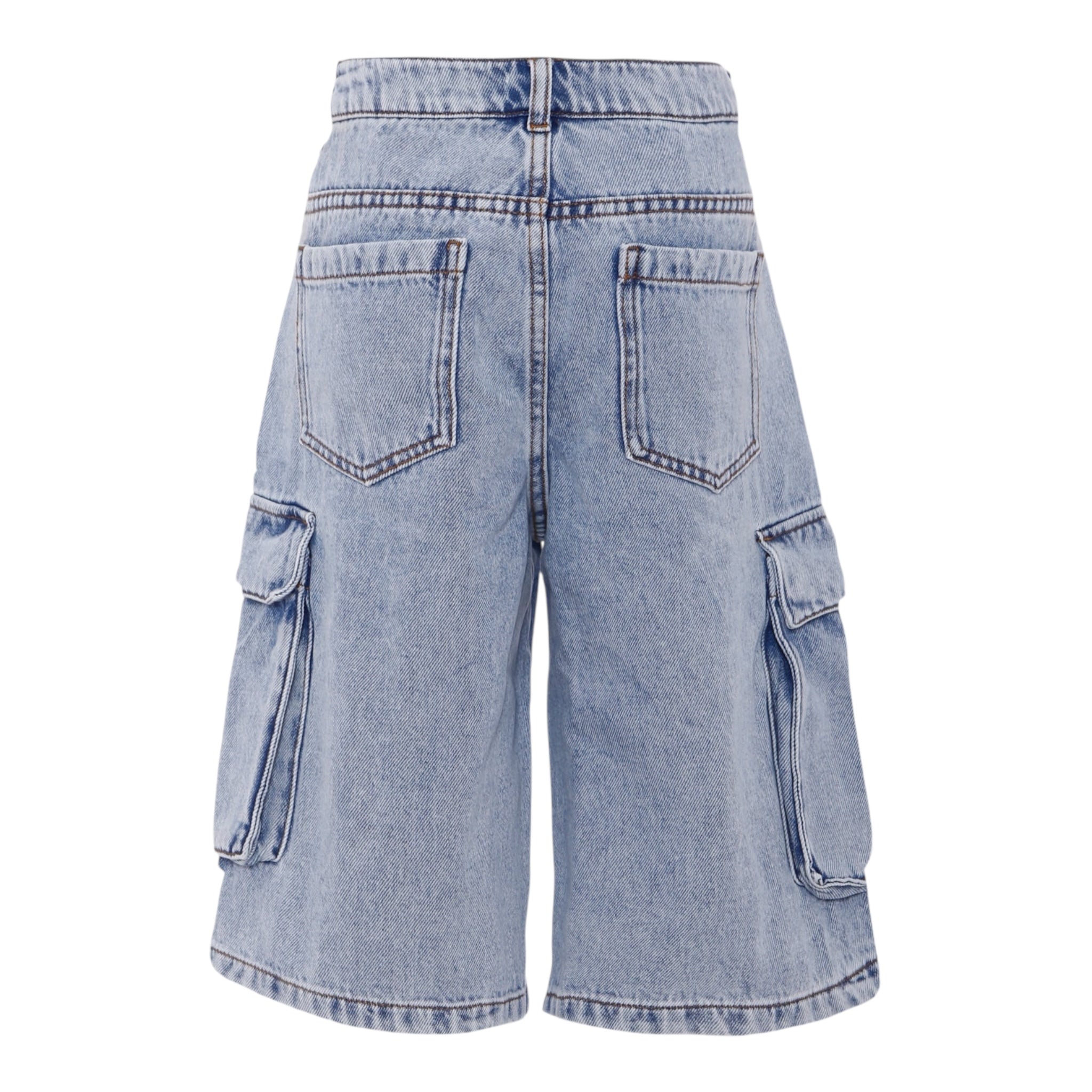 Moschino Bermuda Tinta Unita In Denim con Tasconi per Bambino HUQ023X AZZURRO MOSCHINO 