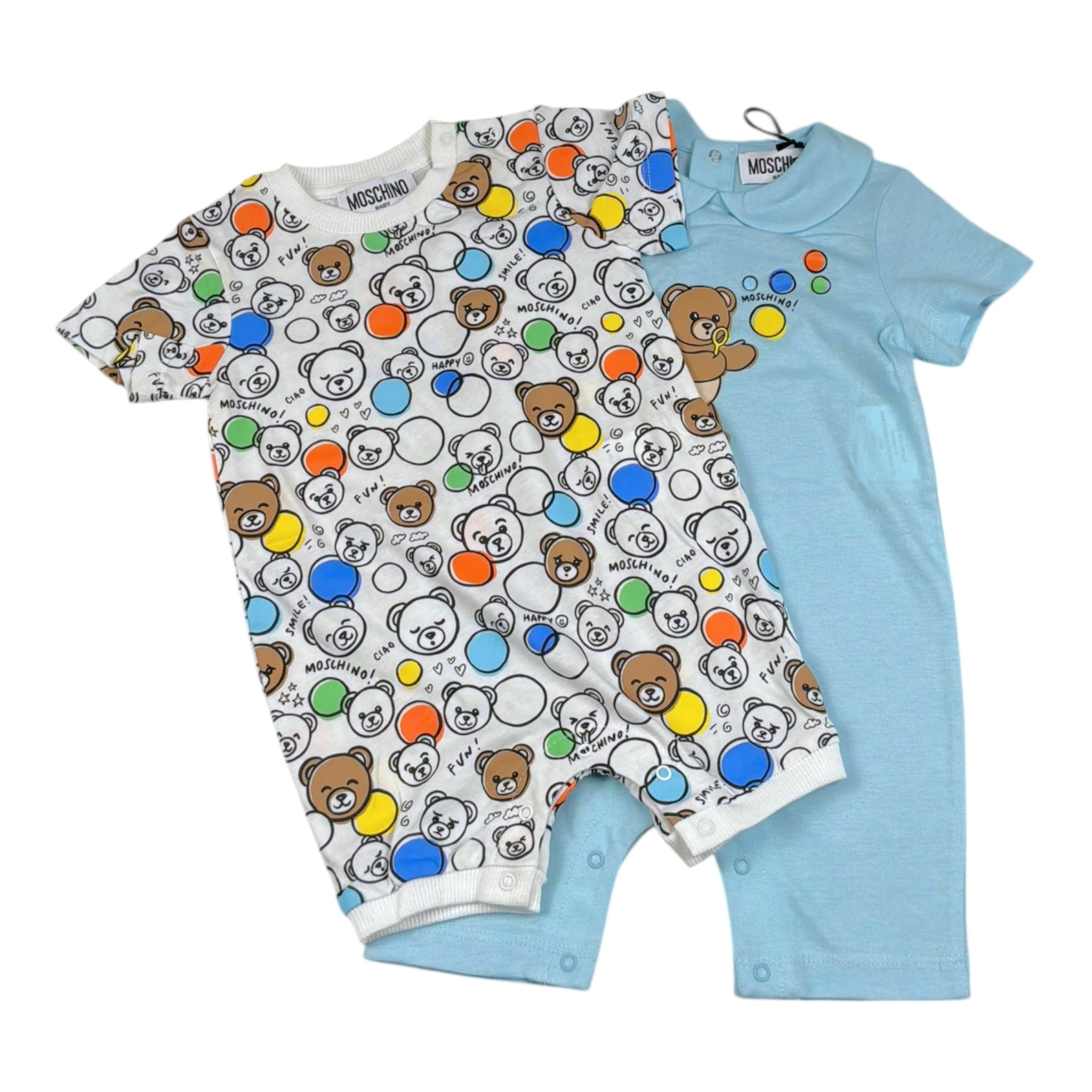 Moschino Set 2 Pezzi Pagliaccetto Bicolore per Neonato MMY07H AZZURRO MOSCHINO 