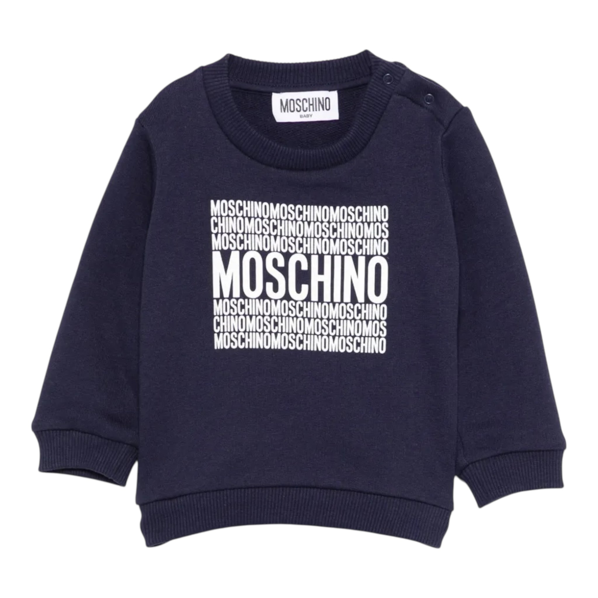 Moschino Felpa Chiusa Girocollo Tinta Unita con Stampe per Neonato MUF05U BLU MOSCHINO 