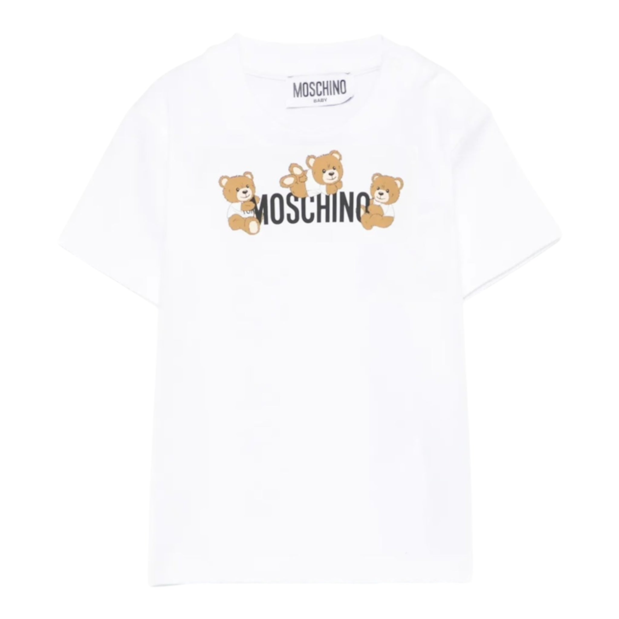 Moschino T-Shirt Girocollo Tinta Unita con Orso per Bambino MUM04A BIANCO MOSCHINO 