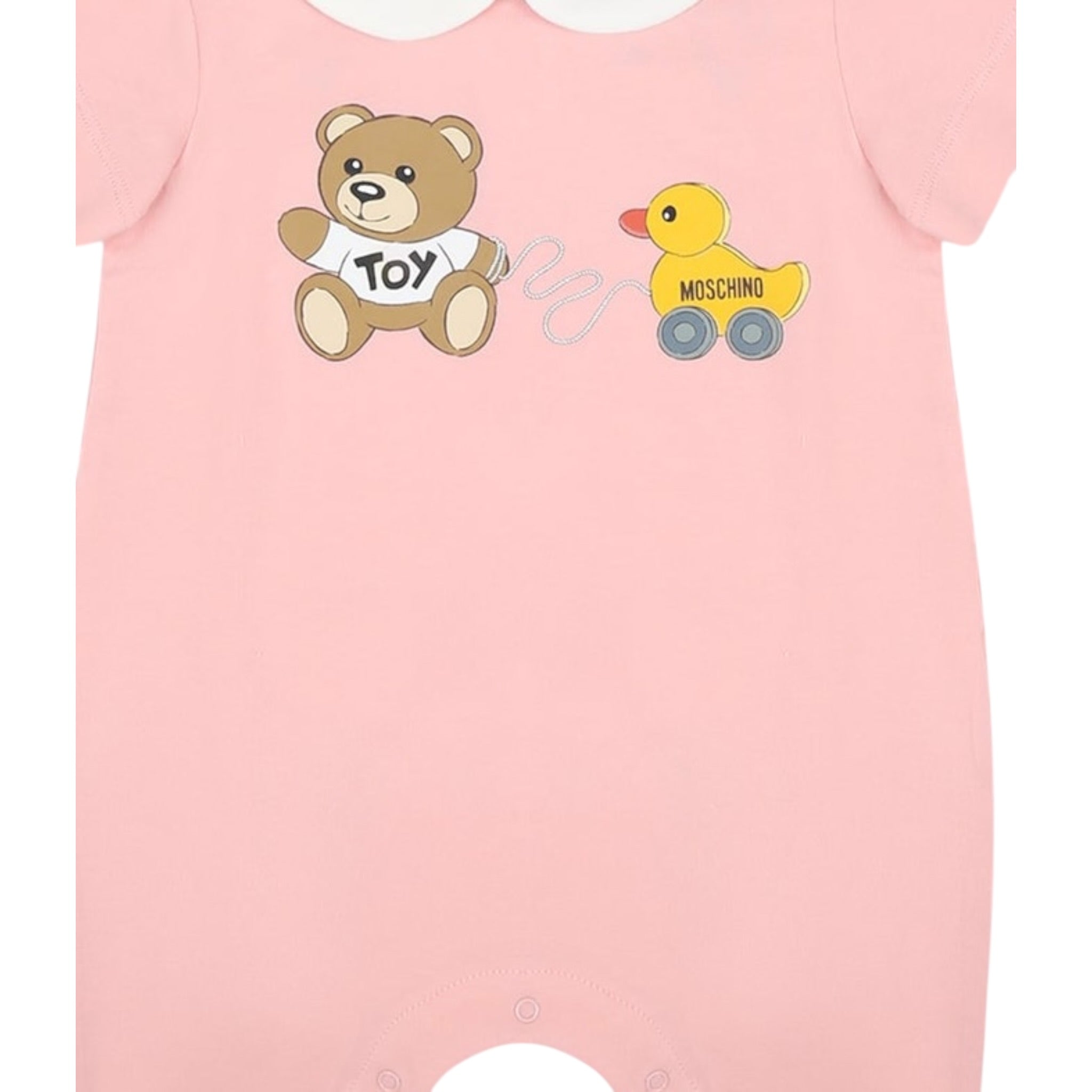 Moschino Pagliaccetto Tinta Unita con Stampa per Neonata MUT03T ROSA MOSCHINO 