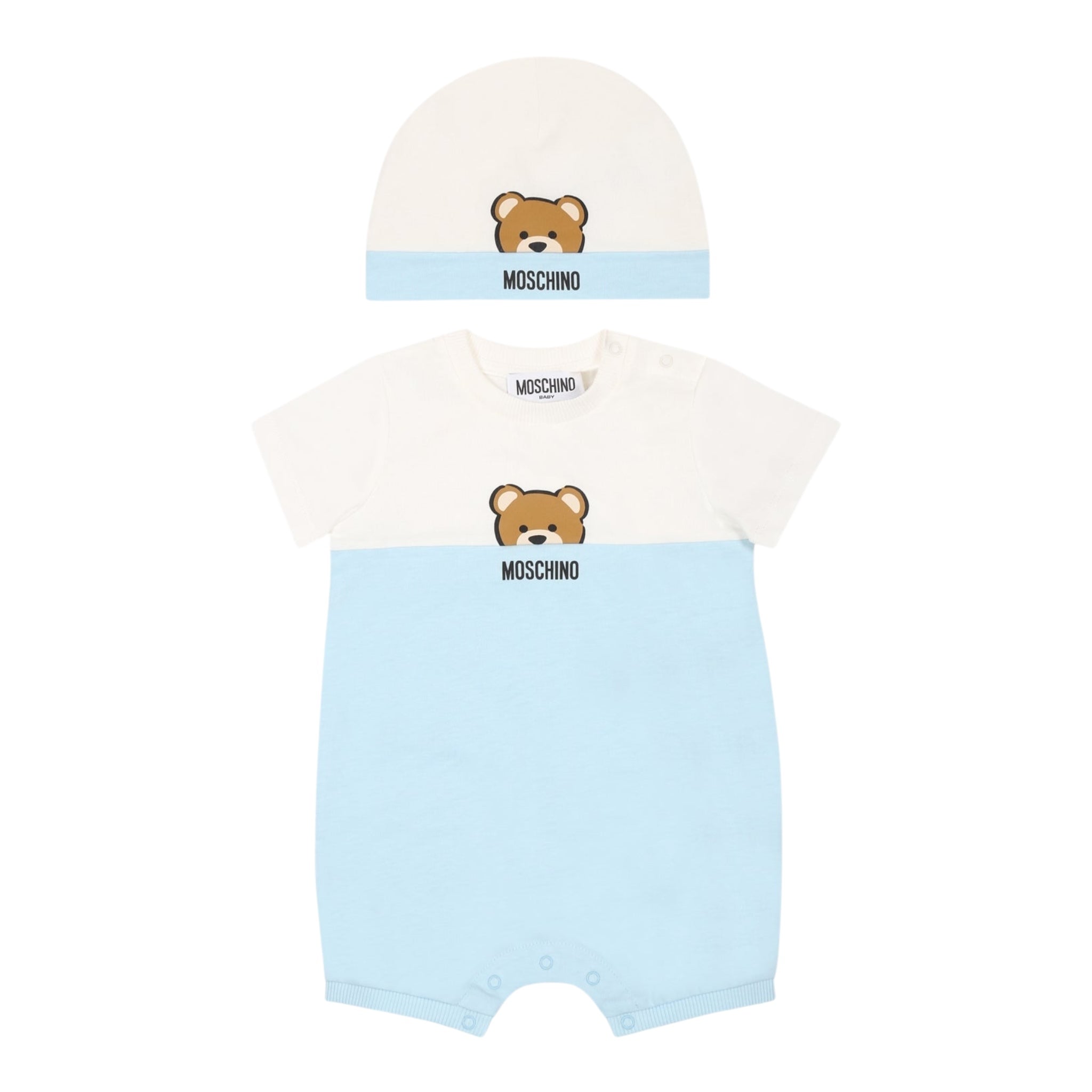 Moschino Set Pagliaccetto-Cappello Bicolore per Neonato MUY07EM BIANCO/AZZURRO MOSCHINO 