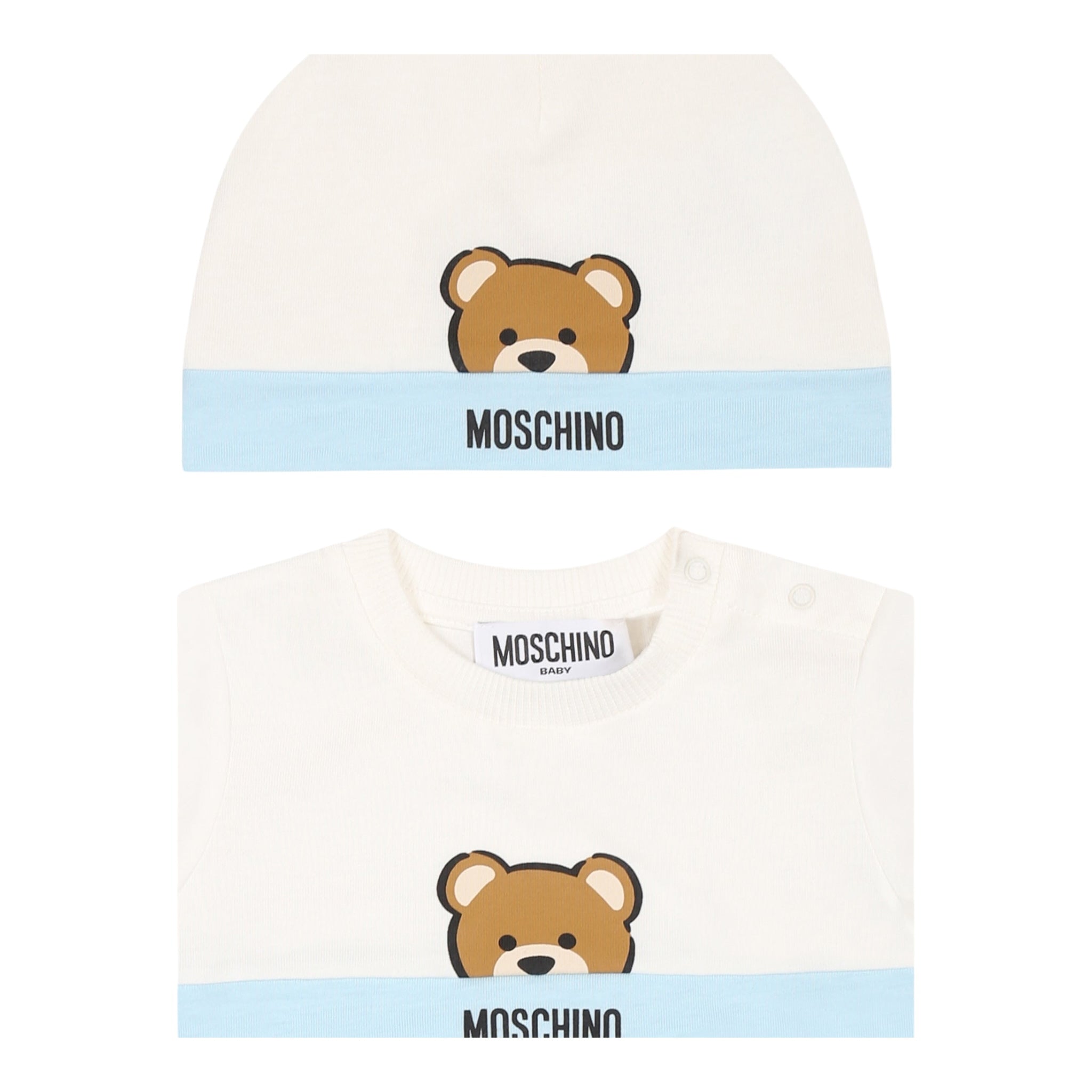 Moschino Set Pagliaccetto-Cappello Bicolore per Neonato MUY07EM BIANCO/AZZURRO MOSCHINO 