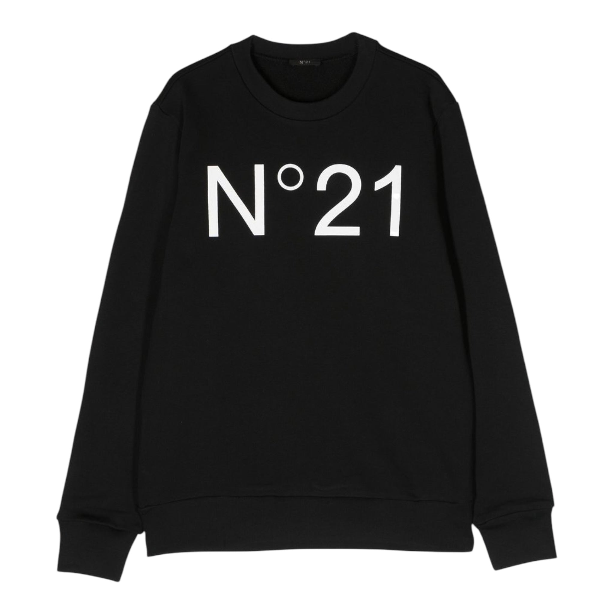 N°21 Felpa Girocollo Tinta Unita con Stampa per Bambino N21588 NERO N°21 