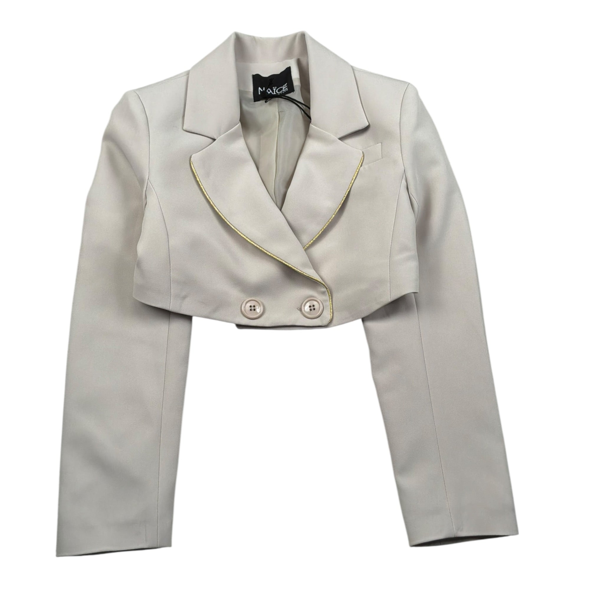 Naice Giacca Modello Crop Tinta Unita Doppiopetto per Bambina 27152 BEIGE NAICE 