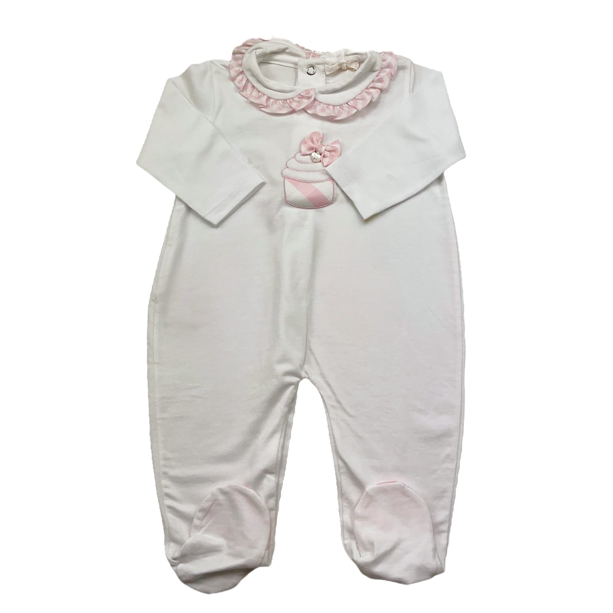 Ninnaoh Tutina Tinta Unita con Stampa E Colletto per Neonata E2215T BIANCO NINNAOH 