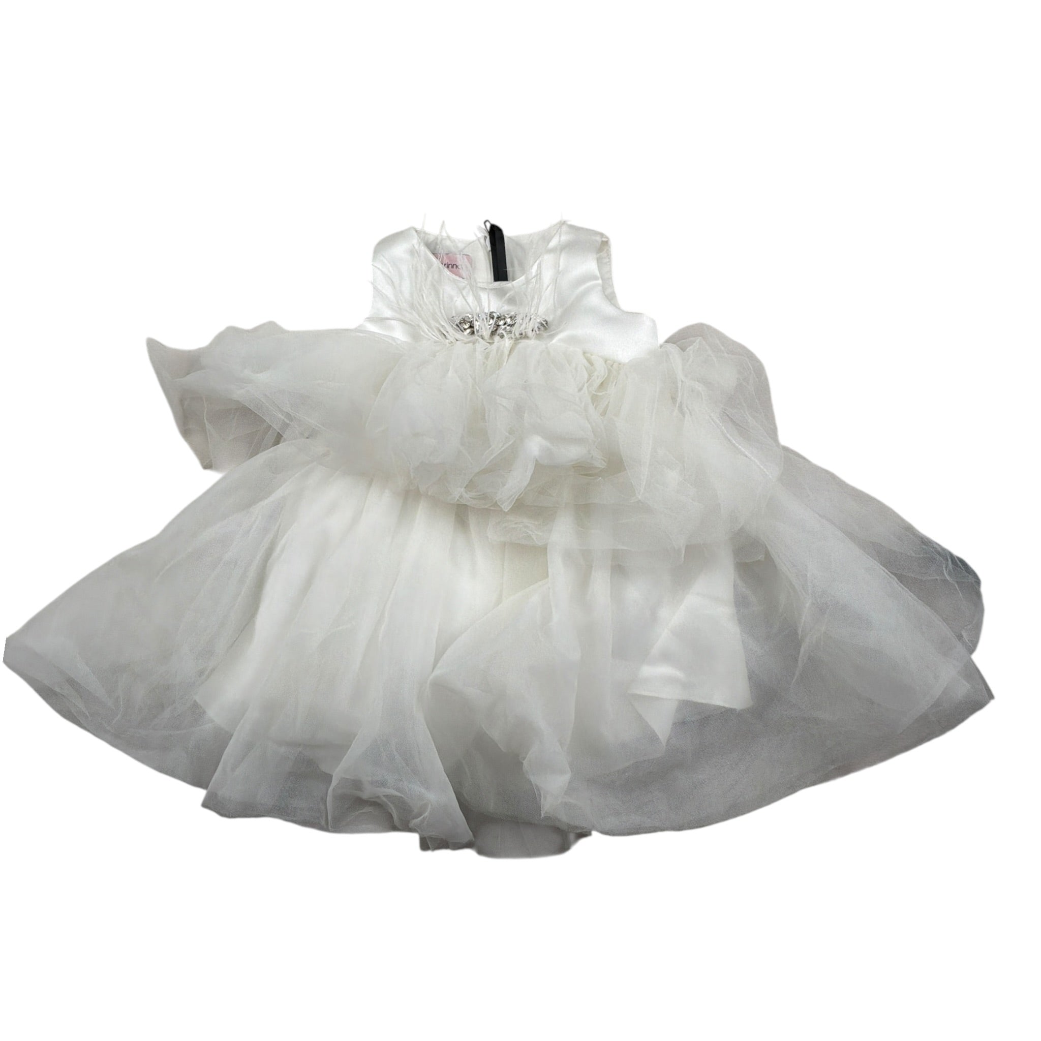 Nunzia Corinna Abito Giromanica tinta unita con Tulle Bianco per Neonata NB2014419 BIANCO NUNZIA CORINNA 