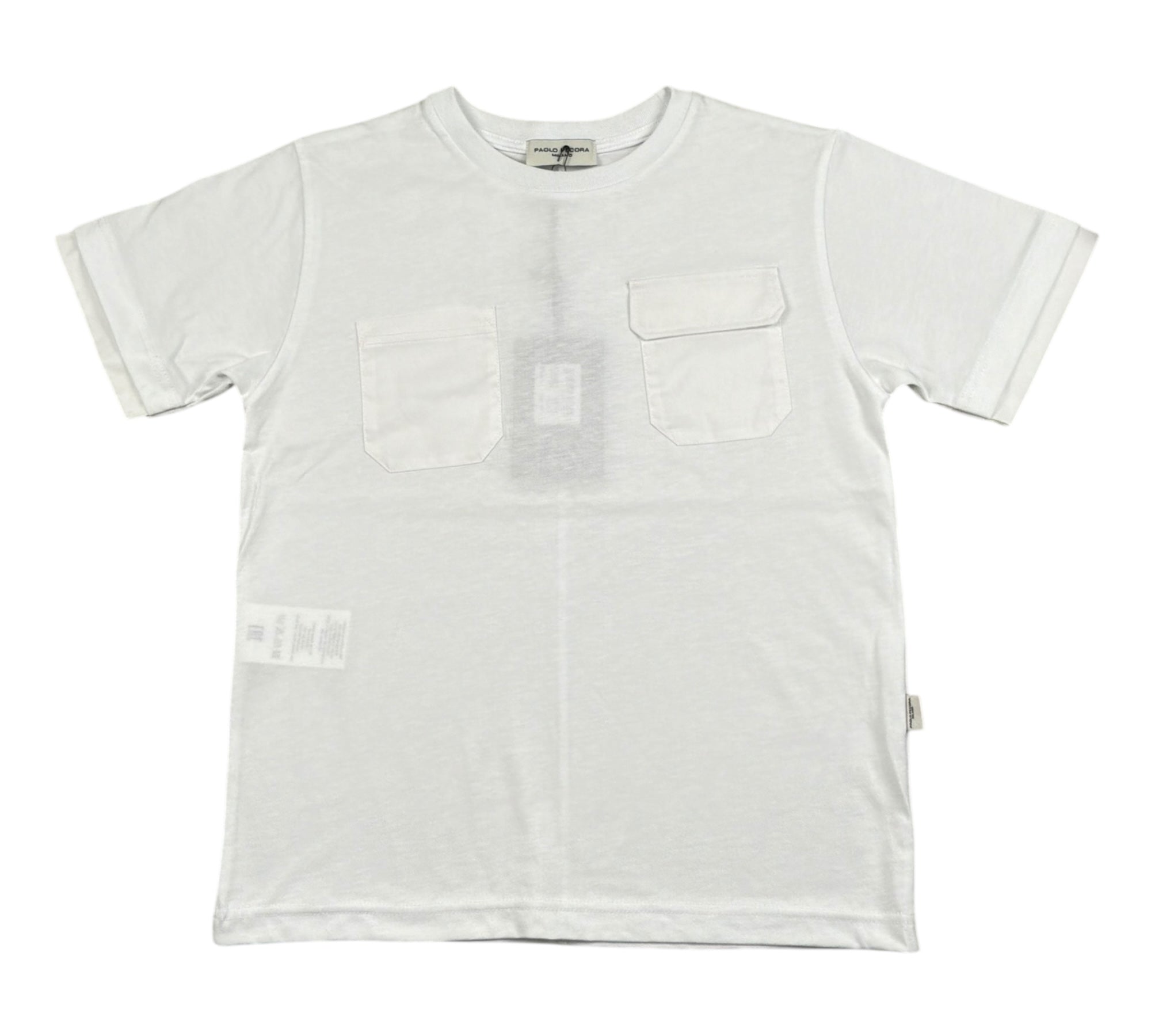 Paolo Pecora T-Shirt Girocollo Tinta Unita con Taschini per Bambino PP4351 BIANCO PAOLO PECORA 