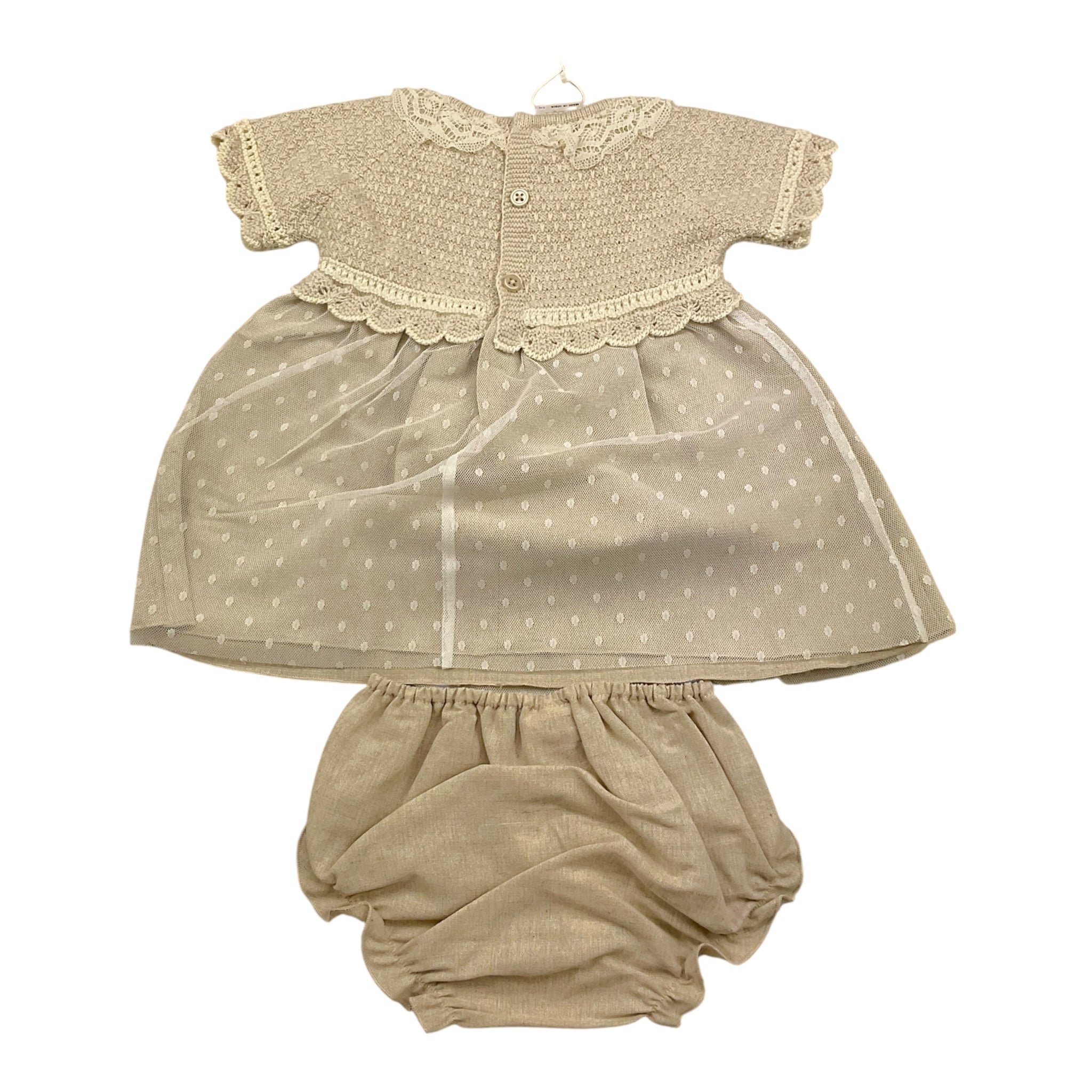 Paz Rodriguez Set Abito Tinta Unita Mezza Manica per Neonata 004122622 BEIGE PAZ RODRIGUEZ 