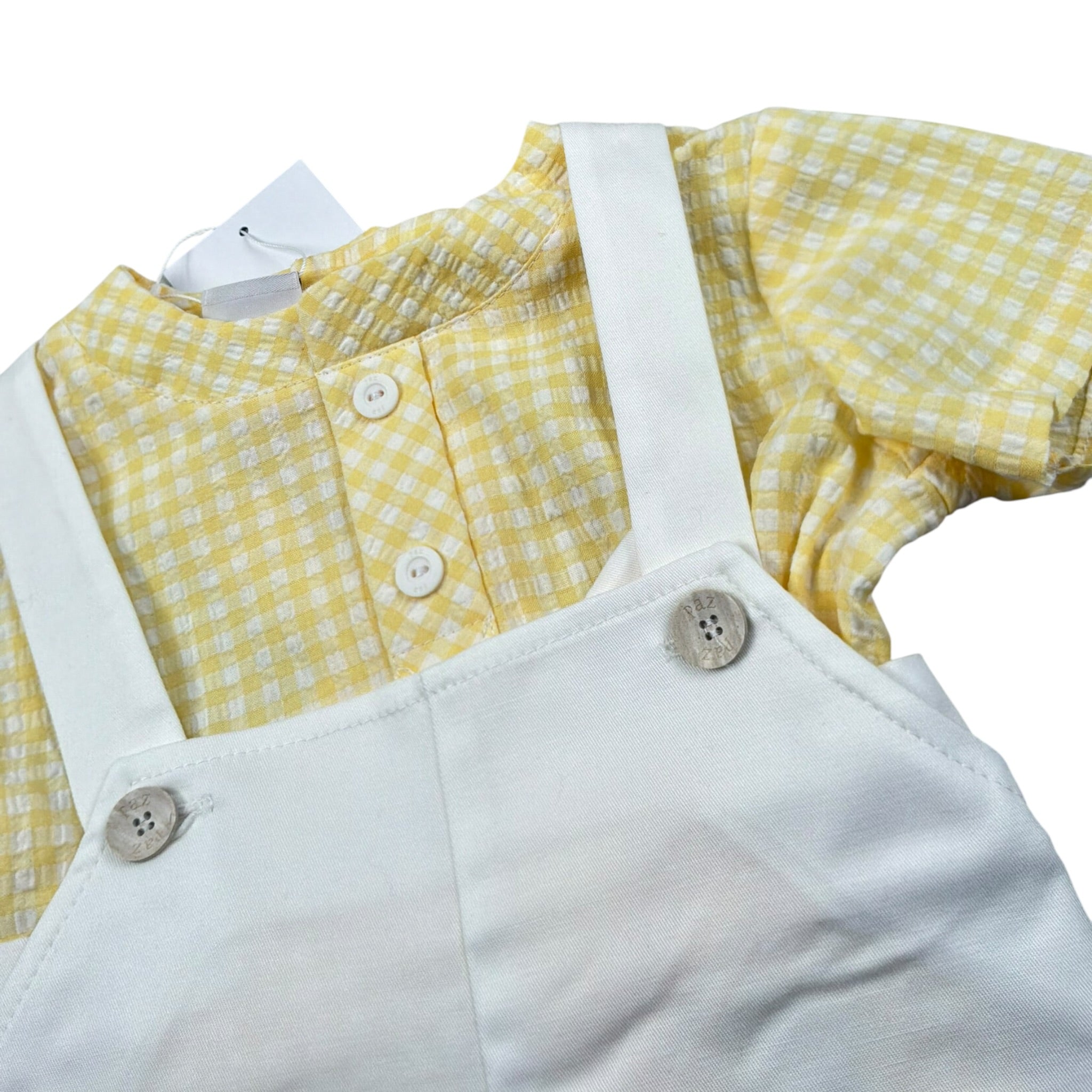 Paz Rodriguez Completo 2 Pezzi Camicia-Salopette per Neonato 006151607X BIANCO/GIALLO PAZ RODRIGUEZ 