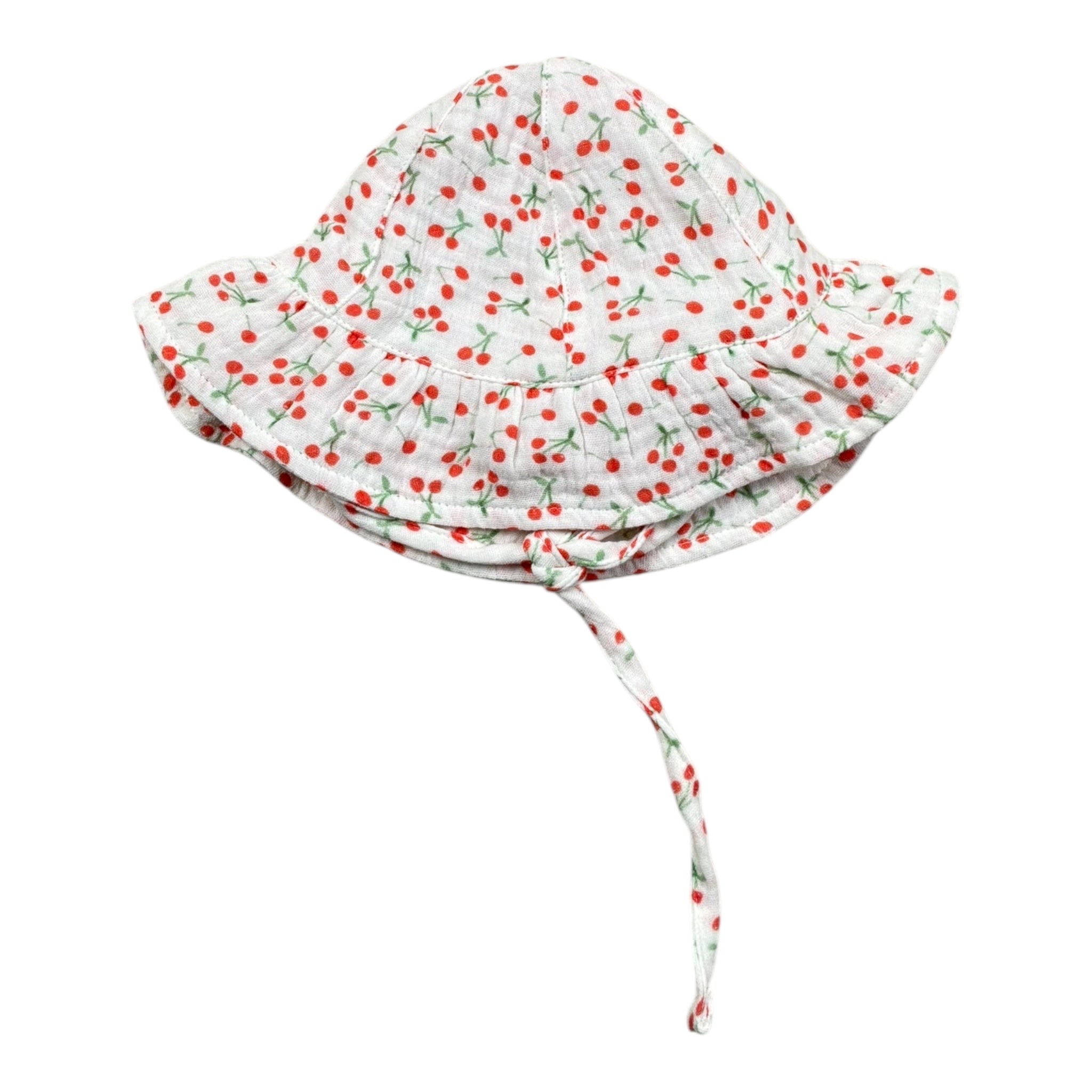 Petit Indi Cappello Tinta Unita con Fantasia Ciliege per Neonata SS25A9010 BIANCO PETIT INDI 