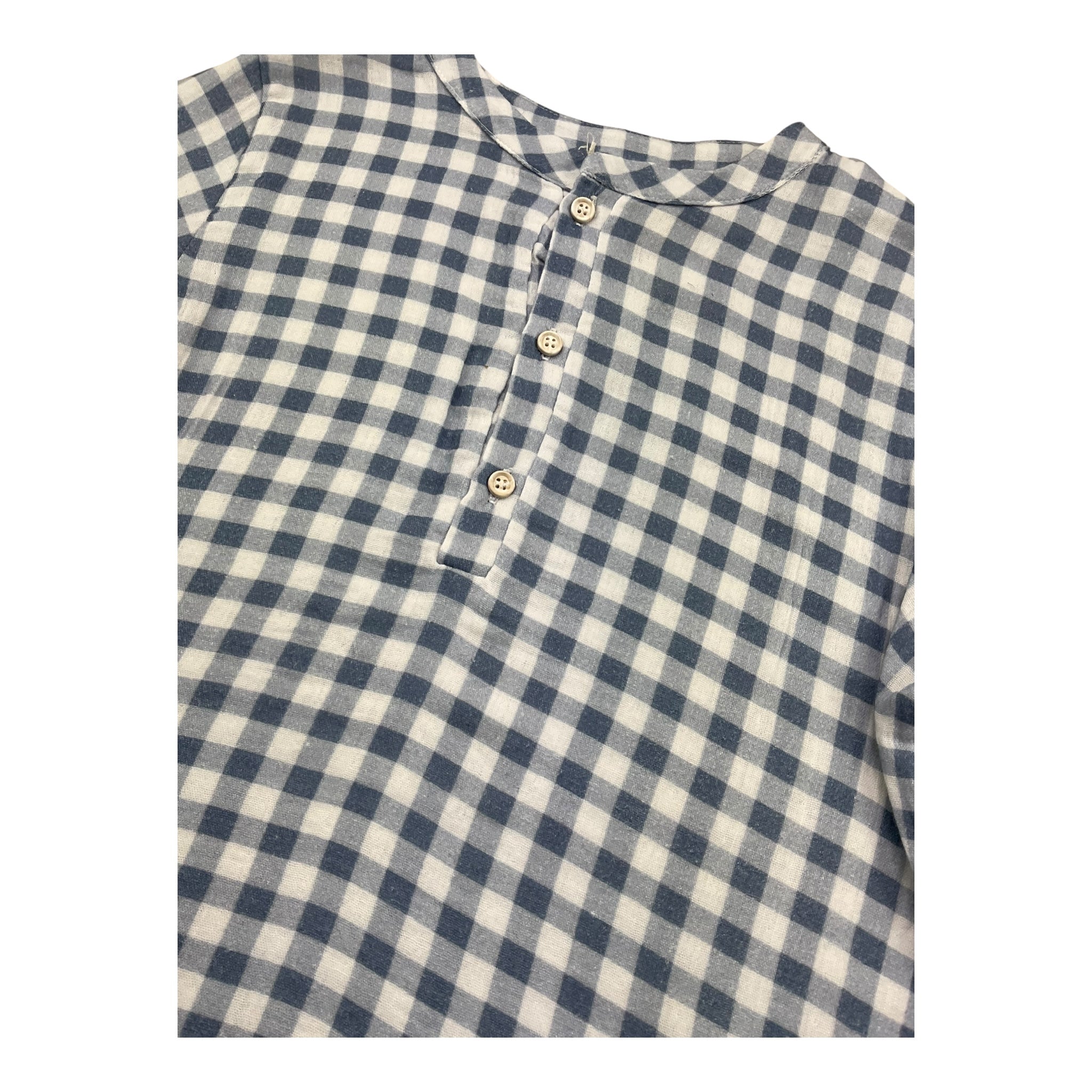Petit Indi Camicia Tinta Unita con Fantasia A Quadri per Bambino SS25BK7133 BLU PETIT INDI 