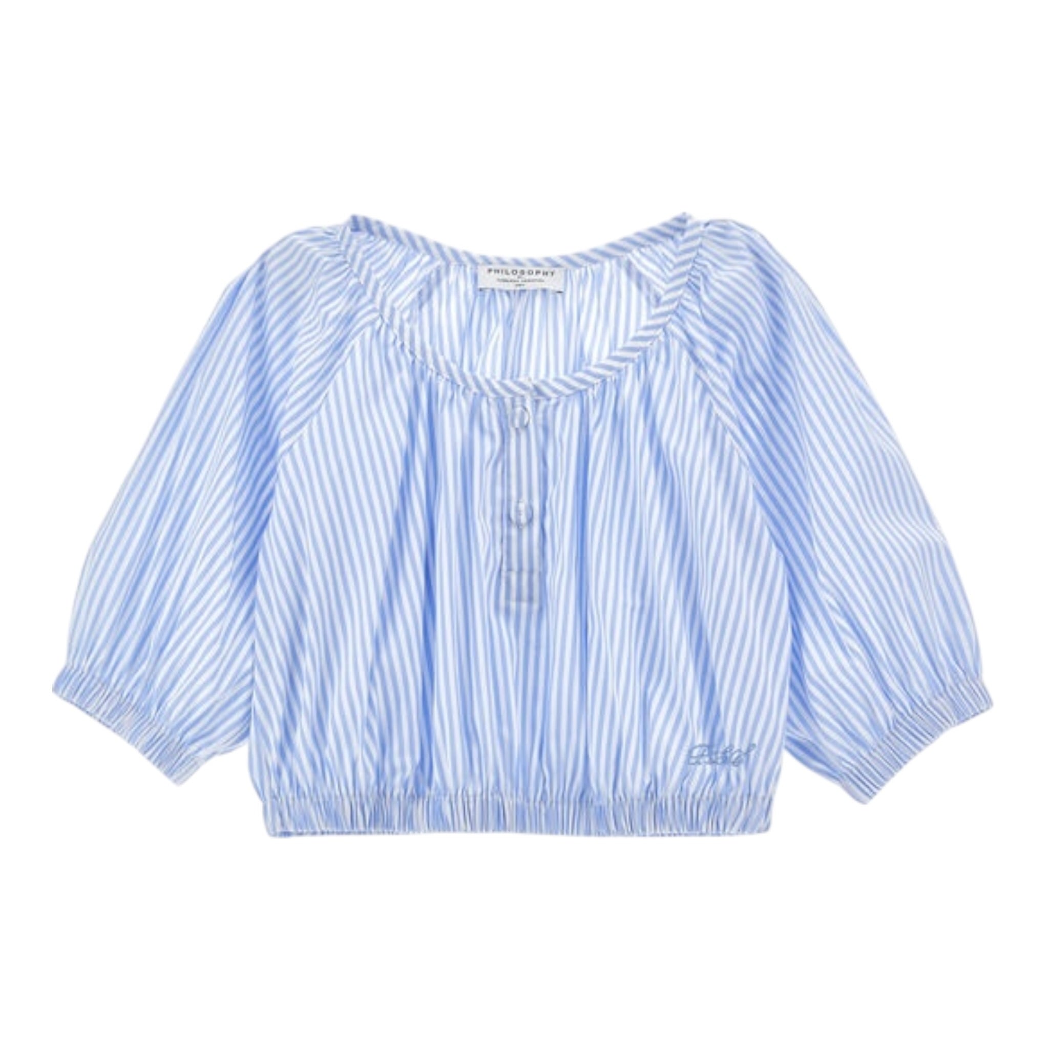 Philosophy Camicia Tinta Unita con Fantasia A Righe per Bambina I1E307 AZZURRO PHILOSOPHY 