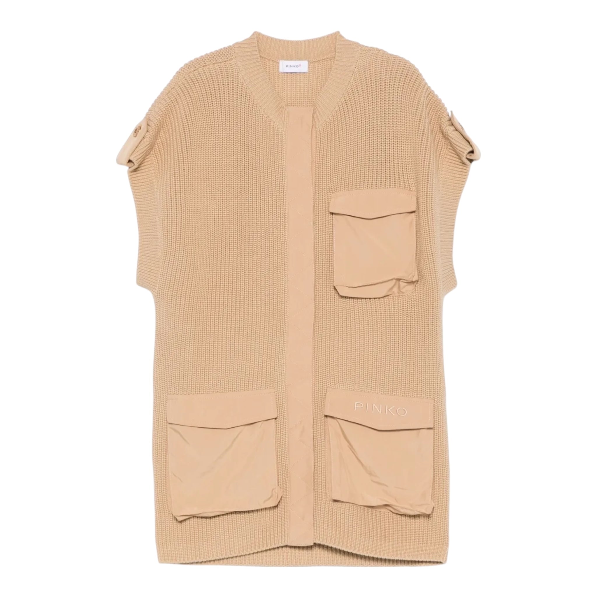 Pinko Gilet In Maglia Girocollo Tinta Unita per Bambina KFMA002 SABBIA PINKO 