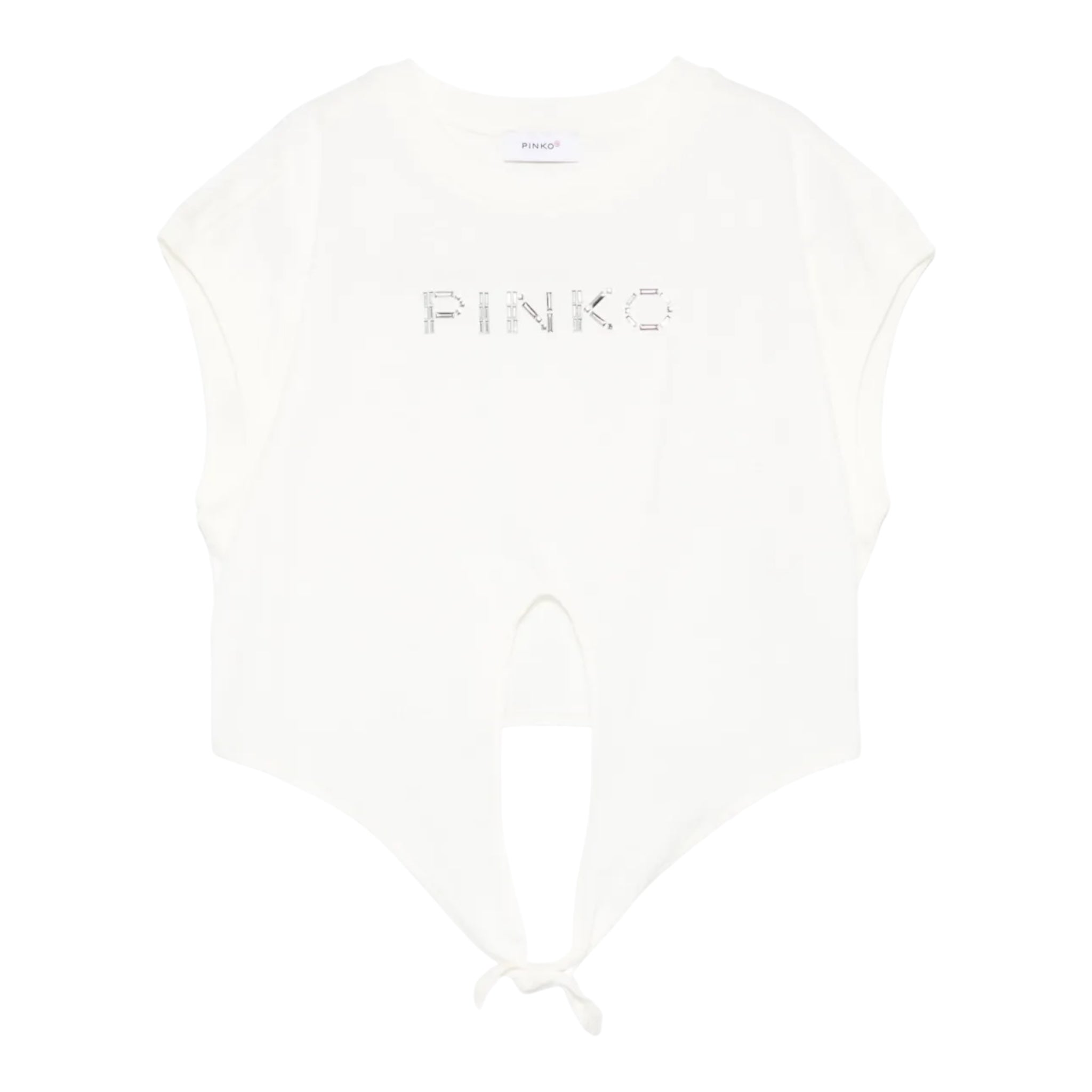 Pinko T-Shirt Girocollo Tinta Unita con Logo per Bambina KFTS004 BIANCO PINKO 