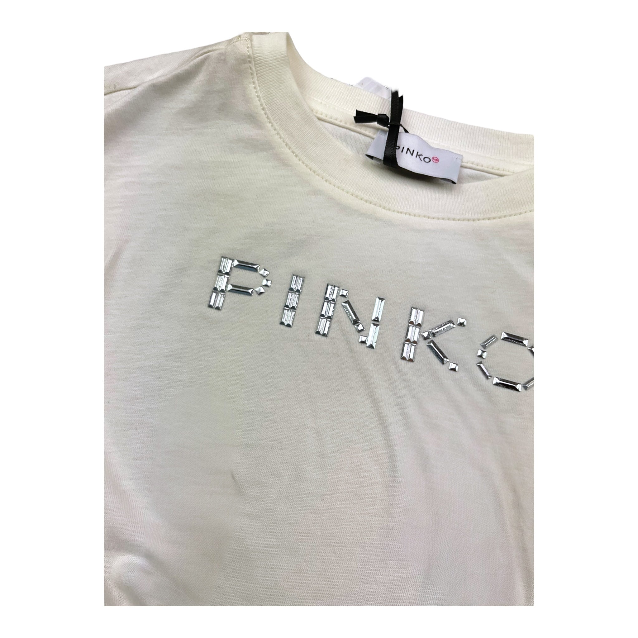 Pinko T-Shirt Girocollo Tinta Unita con Logo per Bambina KFTS004 BIANCO PINKO 