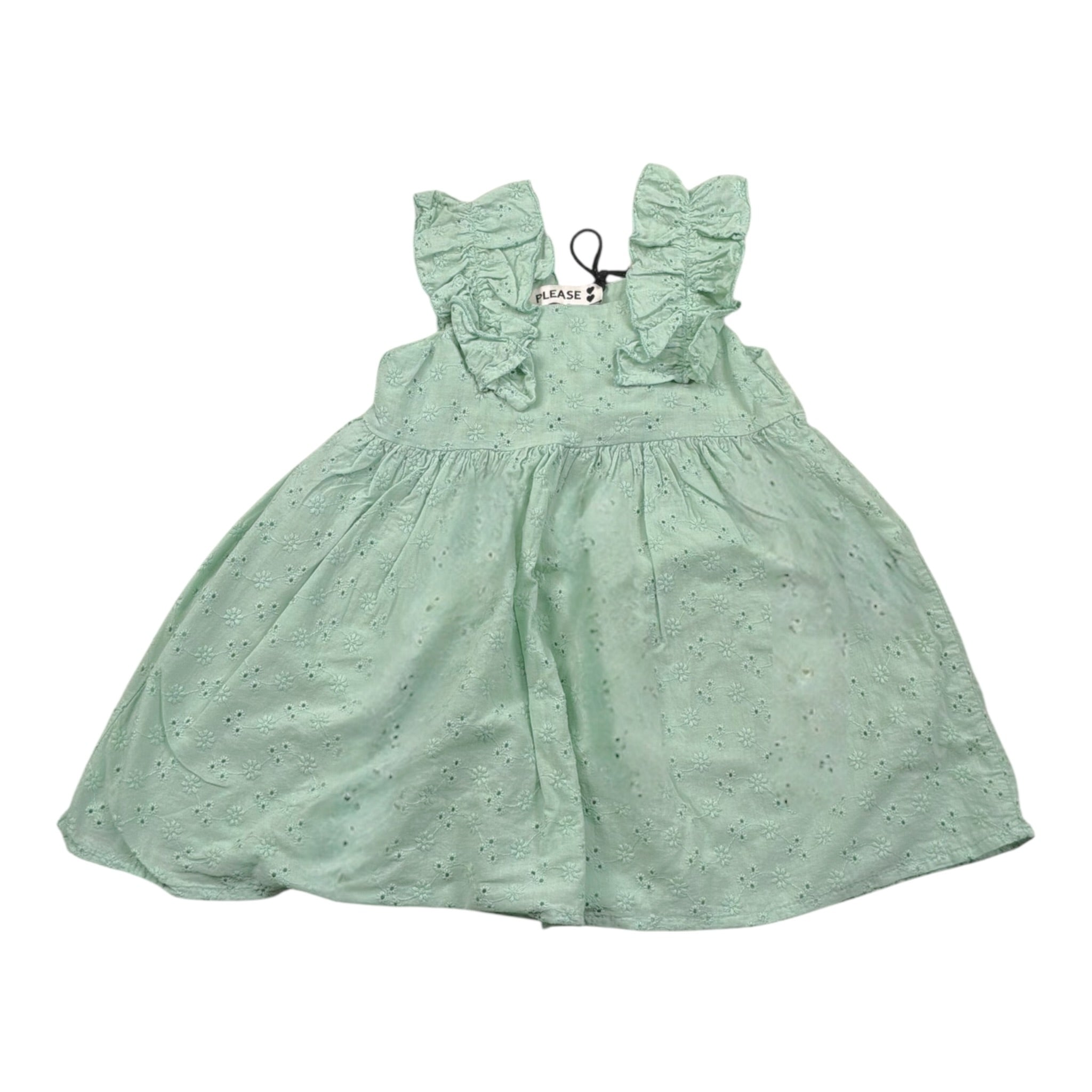 Please Abito Tinta Unita Traforato per Neonata AB08249G71 VERDE ACQUA PLEASE 