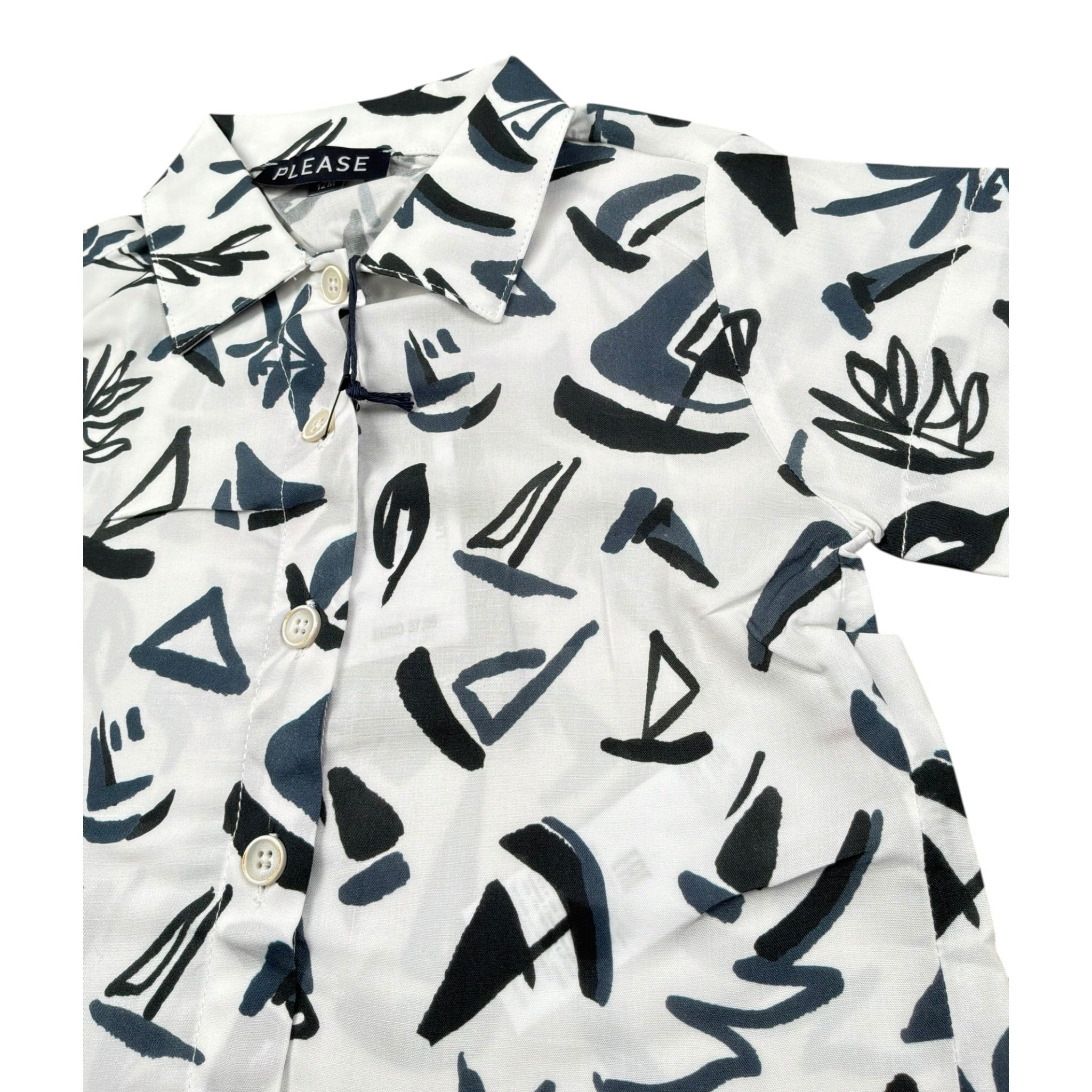 Please Camicia Tinta Unita con Stampa per Neonato CC80364B71 BIANCO PLEASE 