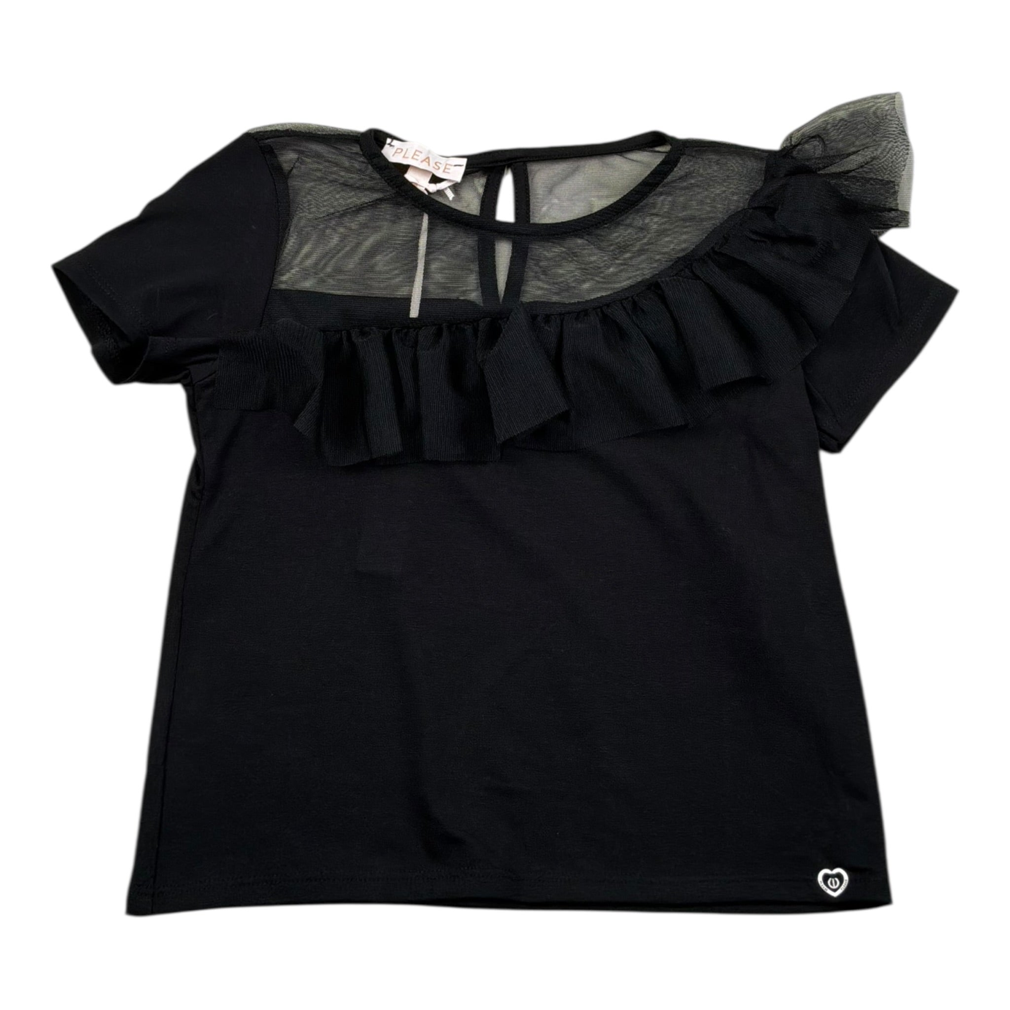 Please T-Shirt Tinta Unita Velata per Bambina MB30032G73X NERO PLEASE 